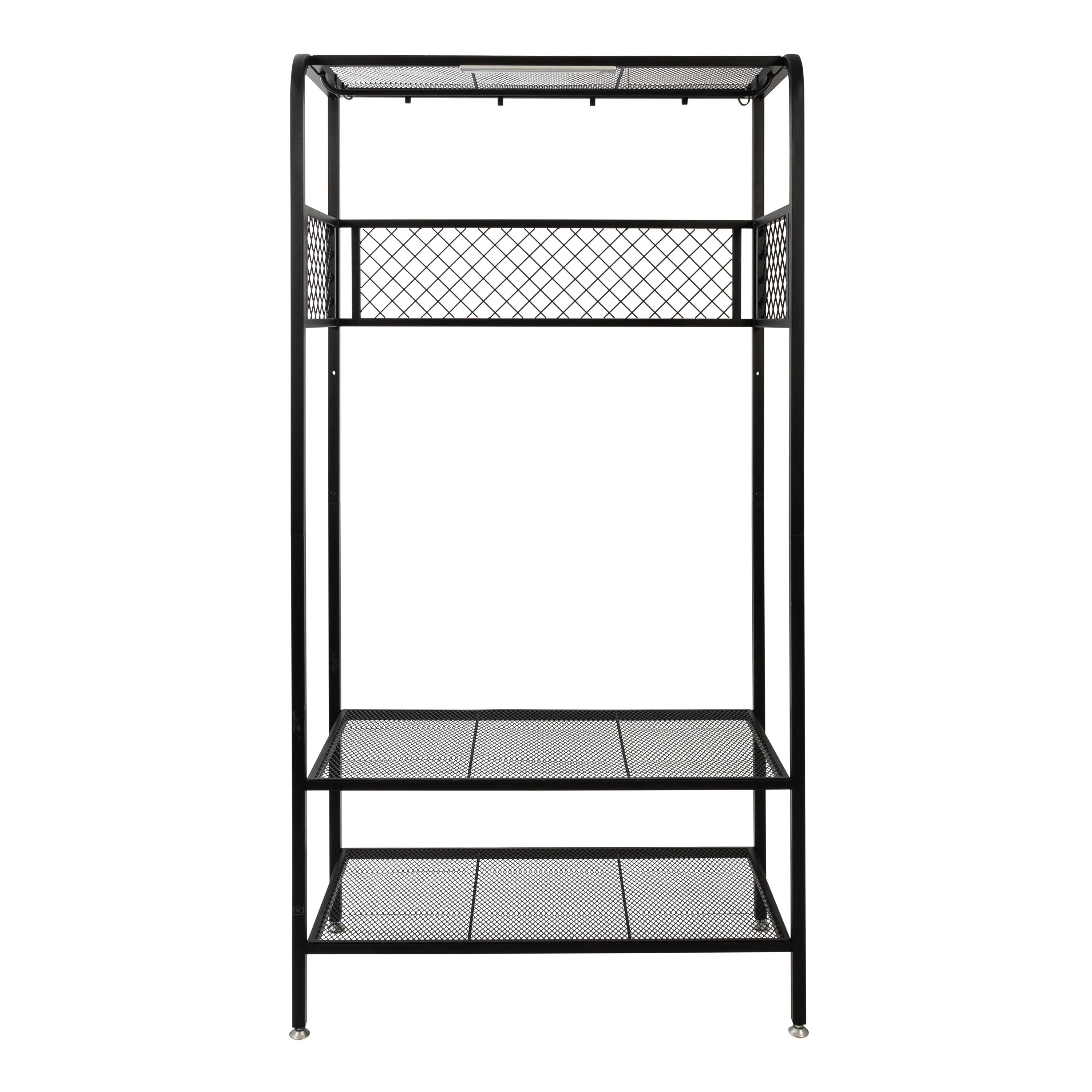 Honey-Can-Do 3-Shelf Steel Storage Shelves with Hanging Bar, Hooks, and Light, Black, Holds up to 75 lb per Shelf - Image 7