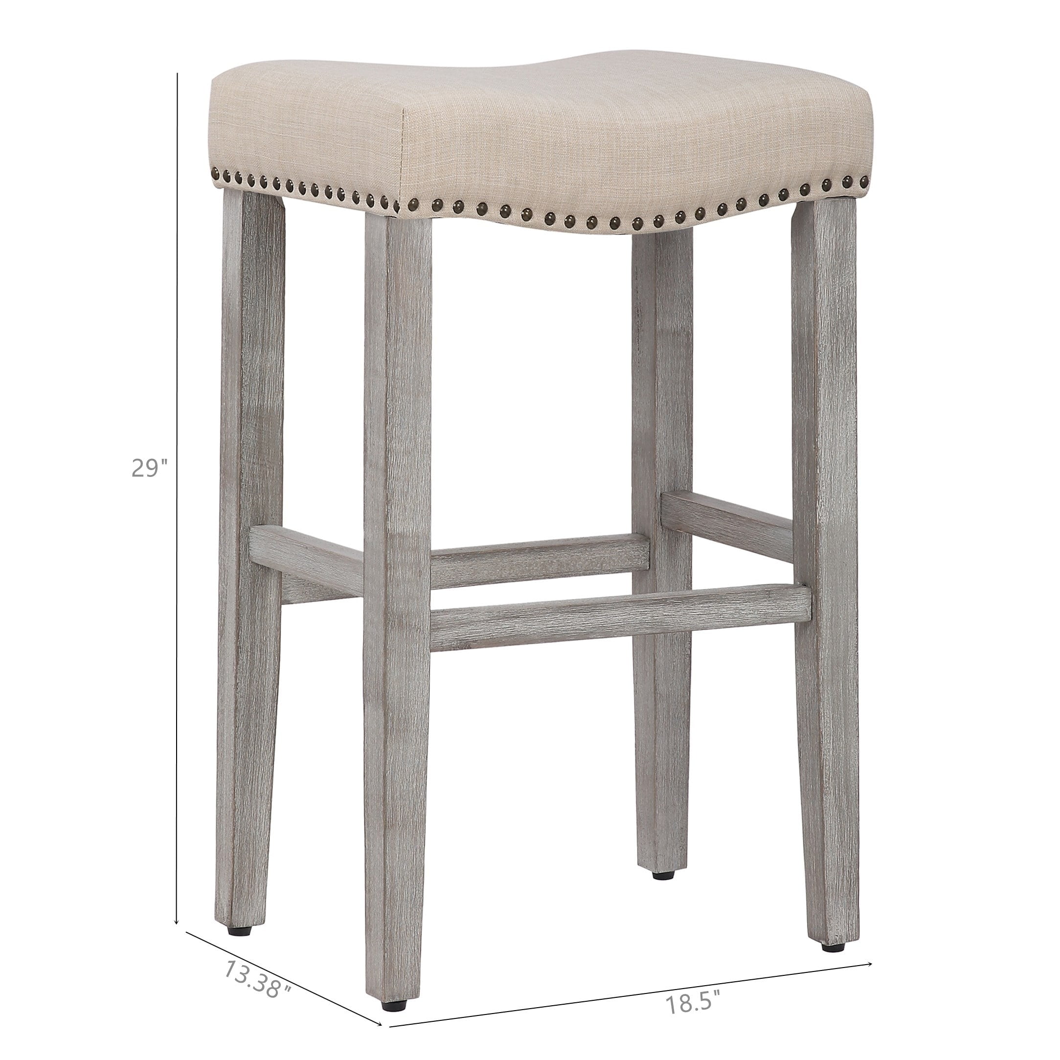 Polytrends Jameson Upholstered Polyester 29" Bar Stool - Saddle Seat (Set of 2) Gray Legs Leather - Image 3