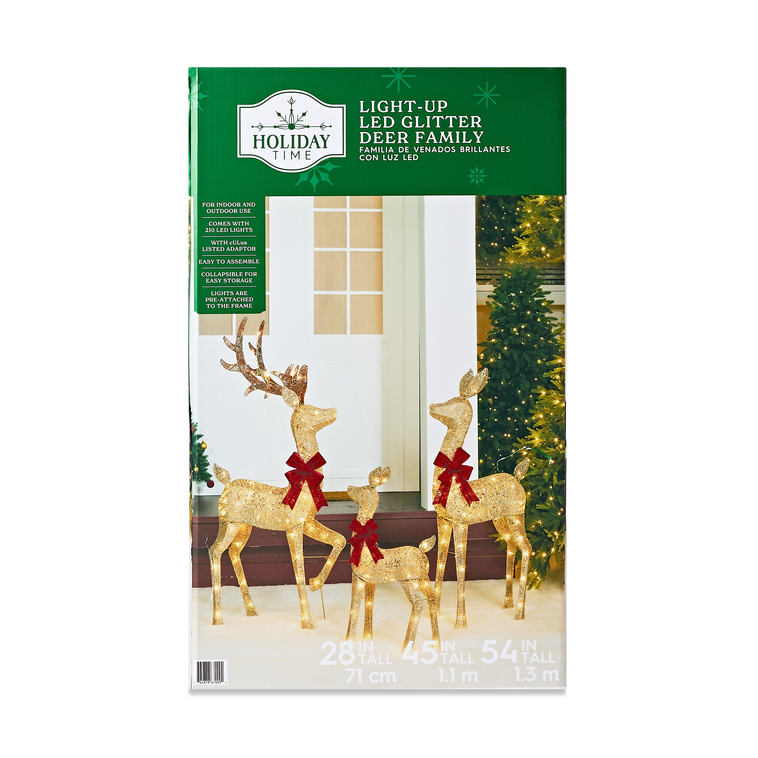 Set of 3 Light-up 3D Glitter Deer Family with 210 Warm White LED Christmas Lights, Holiday Time - Image 2