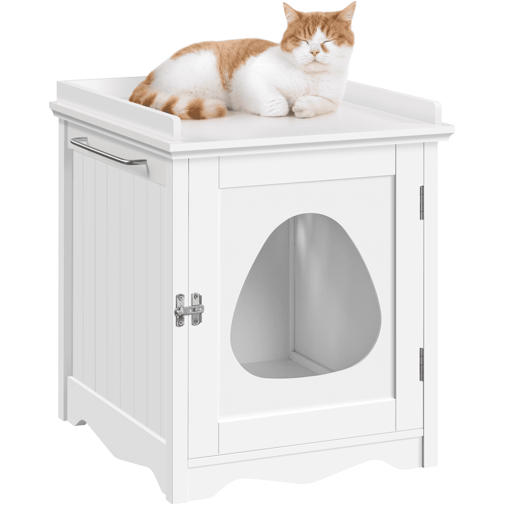 Alden Design Indoor Wooden Cat Litter Box Furniture Enclosure, White - Image 3