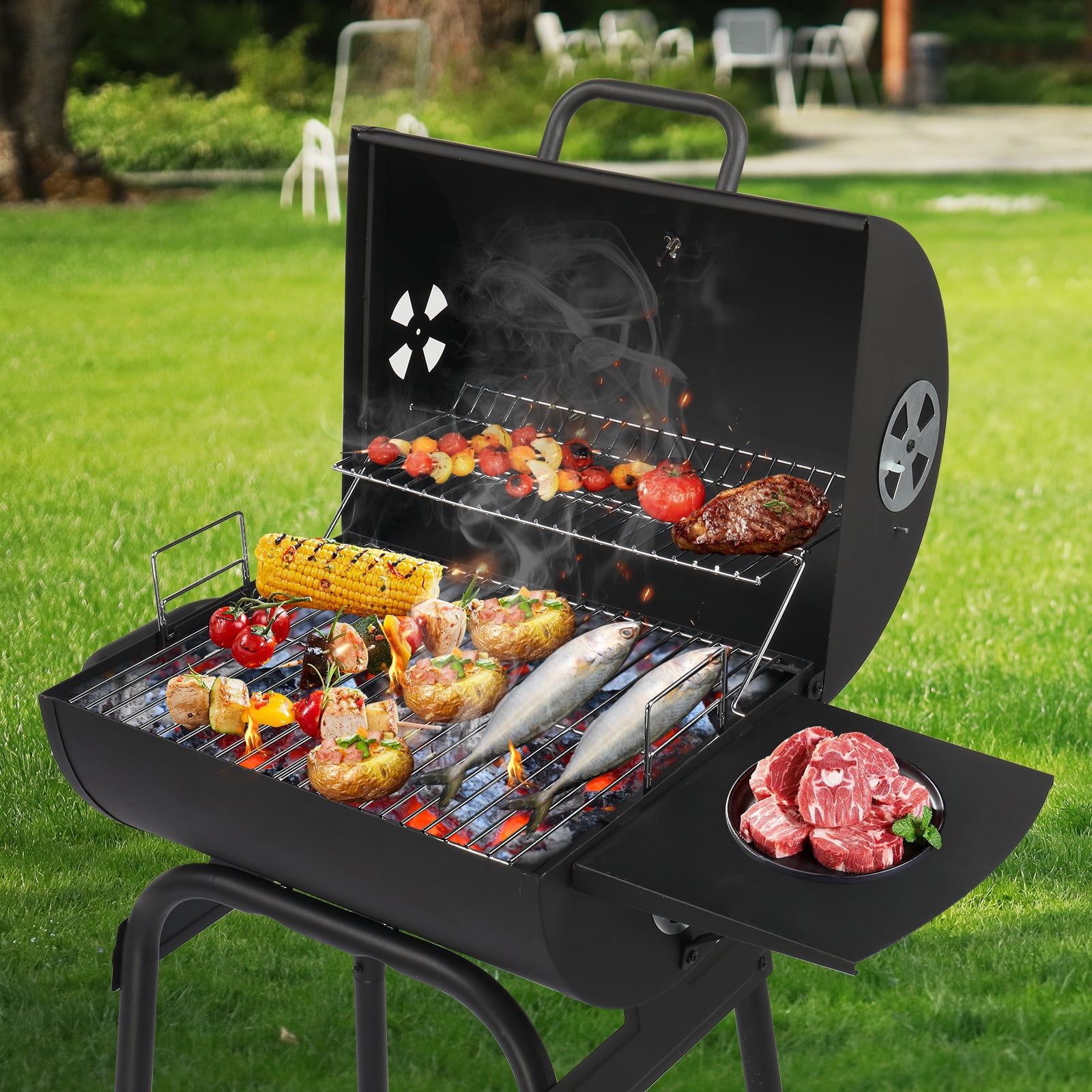Zimtown BBQ Charcoal Grill Outdoor Barbecue Pit Smoker Grill Patio Backyard,Iron,Black - Image 3