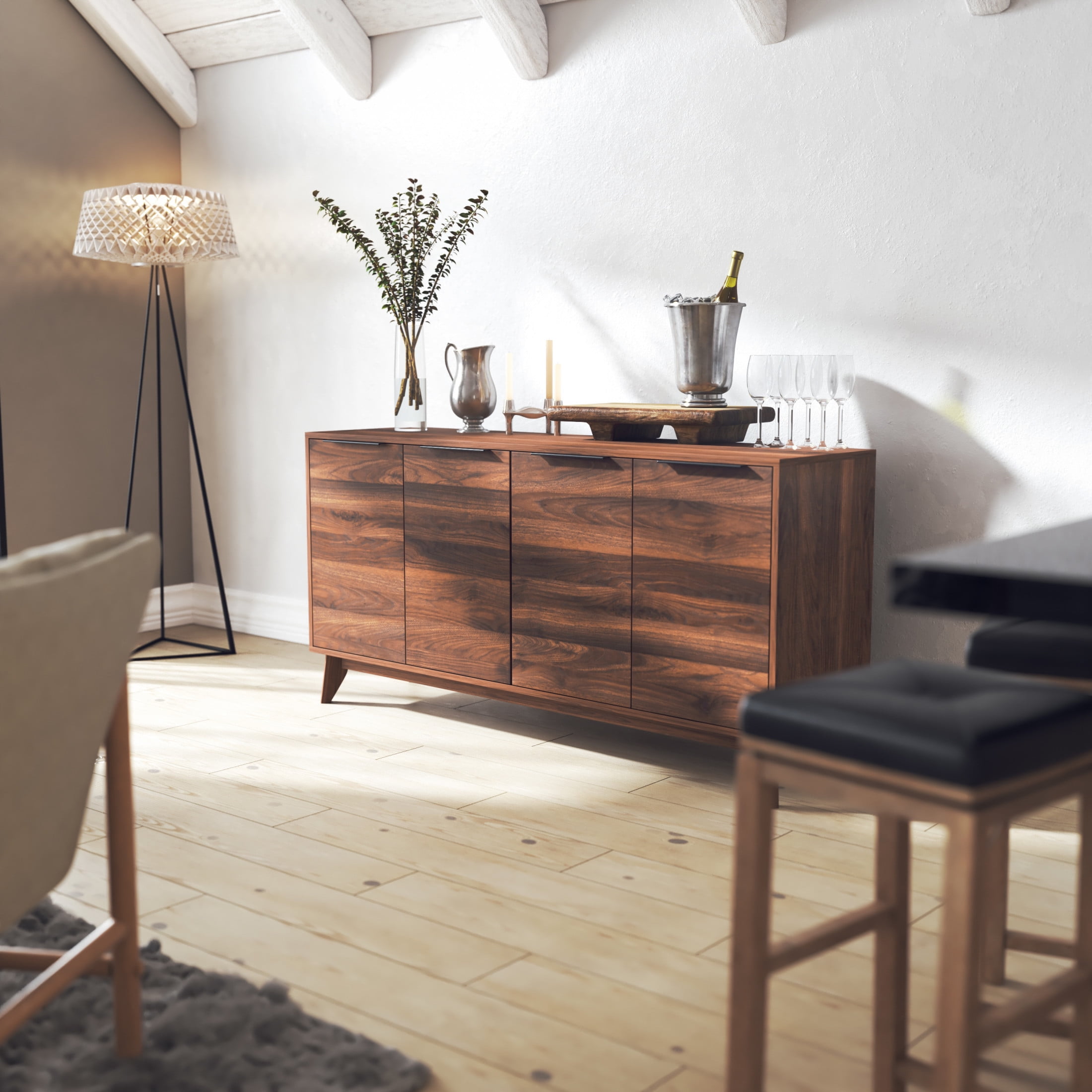 Flash Furniture Hatfield Mid-Century Modern Wooden TV Stand for up to 64" TVs, Dark Walnut - Image 3