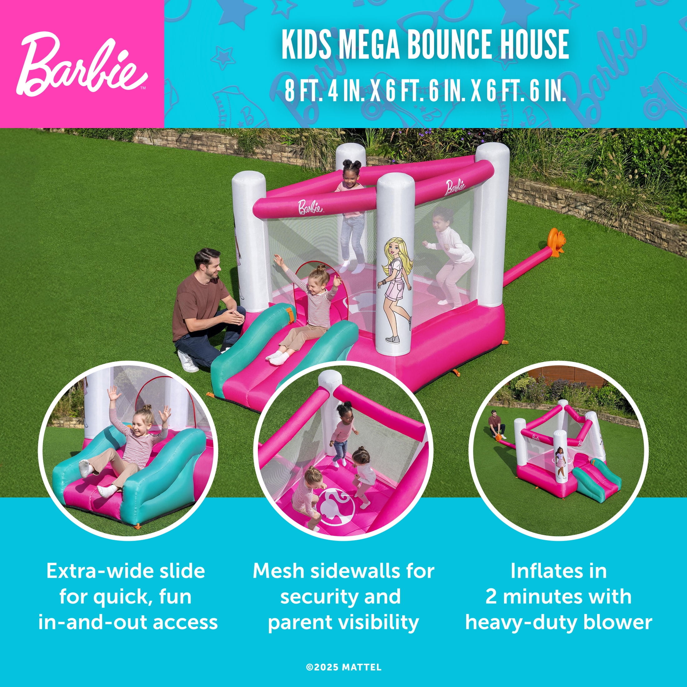 Barbie Bounce House with Extra-Wide Slide, Mesh Walls and Blower, Indoor/Outdoor, Ages 3+ - Image 8
