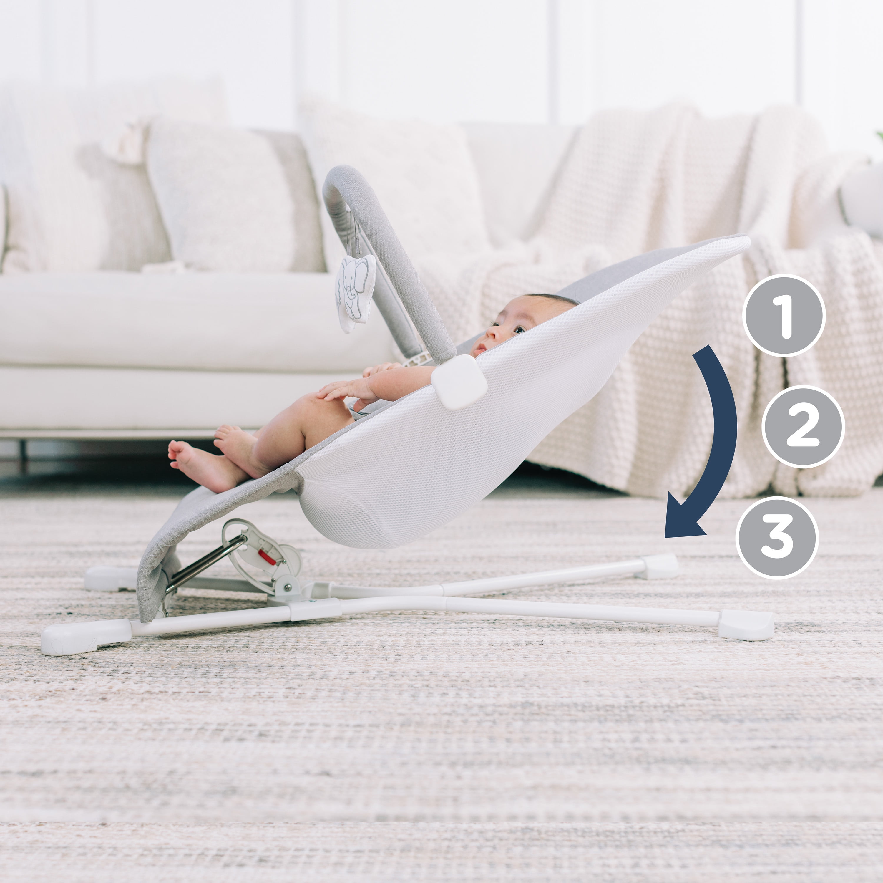 Baby Delight Highland Portable Baby Bouncer, 3-Position, Infants 0-6 Months, Pebble Grey (Unisex) - Image 6