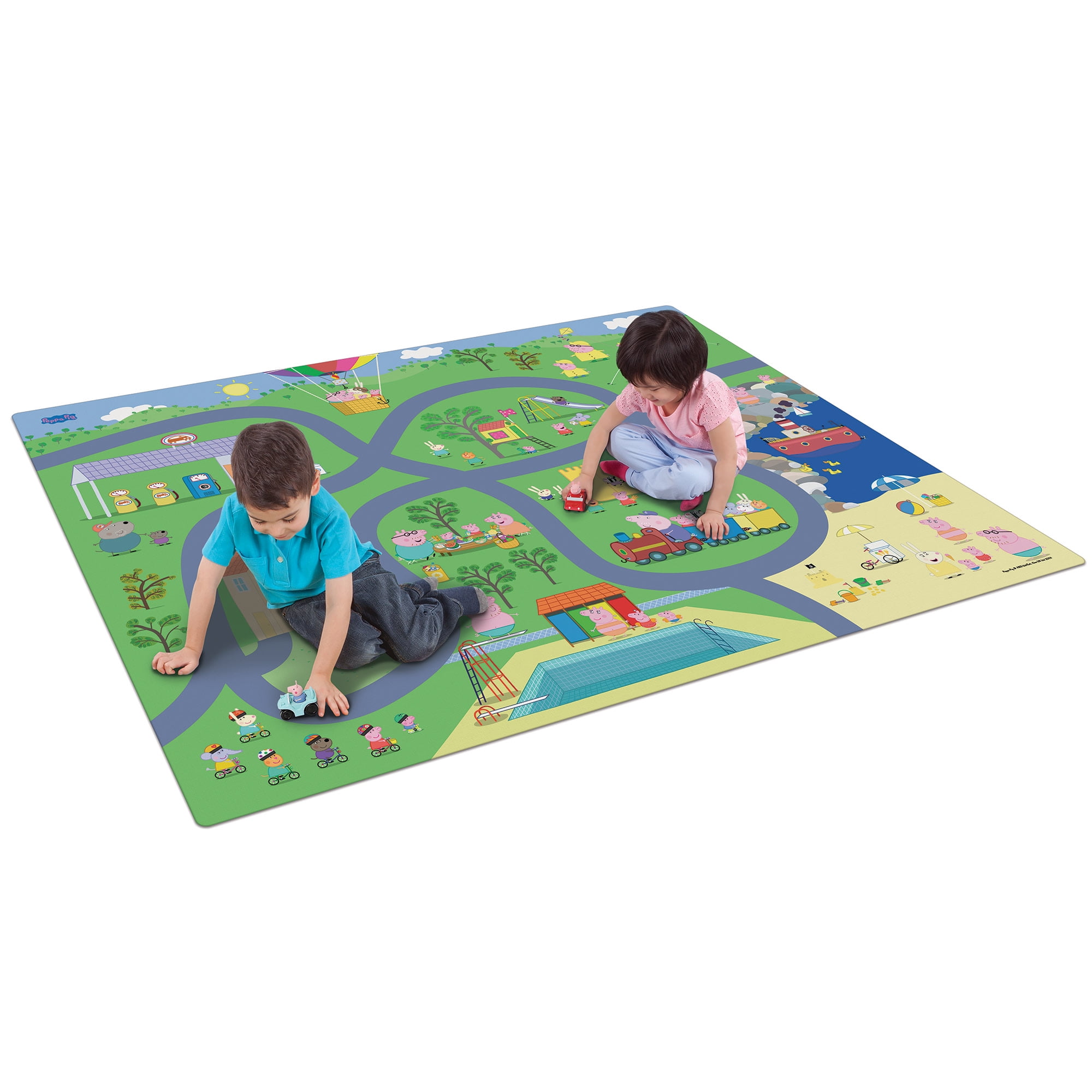 Imaginmat: Jumbo -Peppa Pig - Floor Playmat & 2 Toy Cars, 47 x 61", 2 Character Vehicles, Durable EVA Foam Mat, Portable, Licensed, Kids Ages 3+ - Image 7