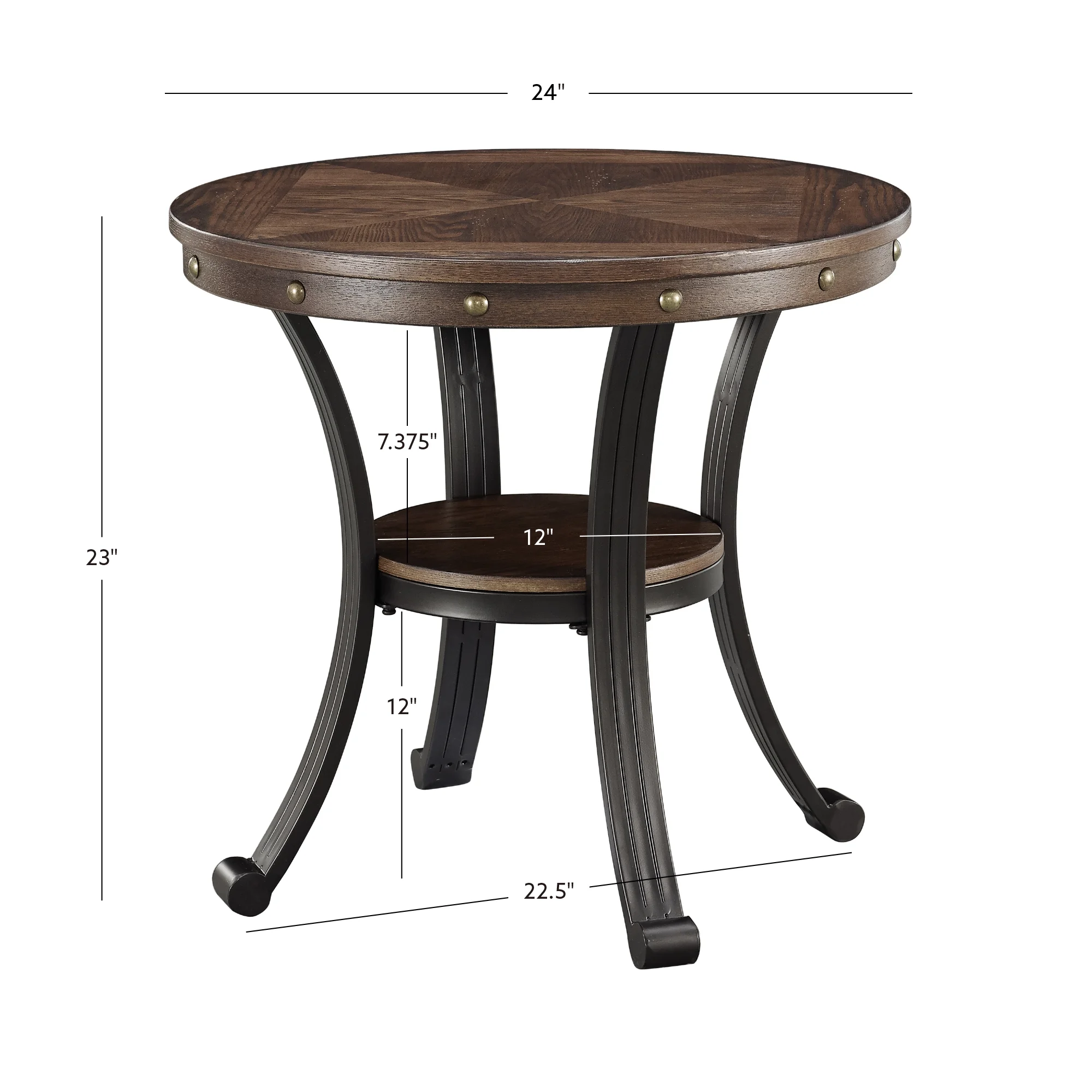 Powell Holloway Round Indoor End Table with Shelf, 23" Tall, Rustic Umber - Image 2