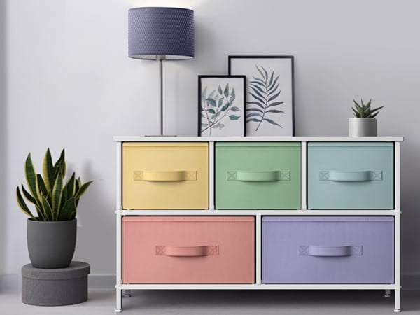 Sorbus 5 Drawer Storage Cube Modern Design Dresser, Pastel/White - Image 6