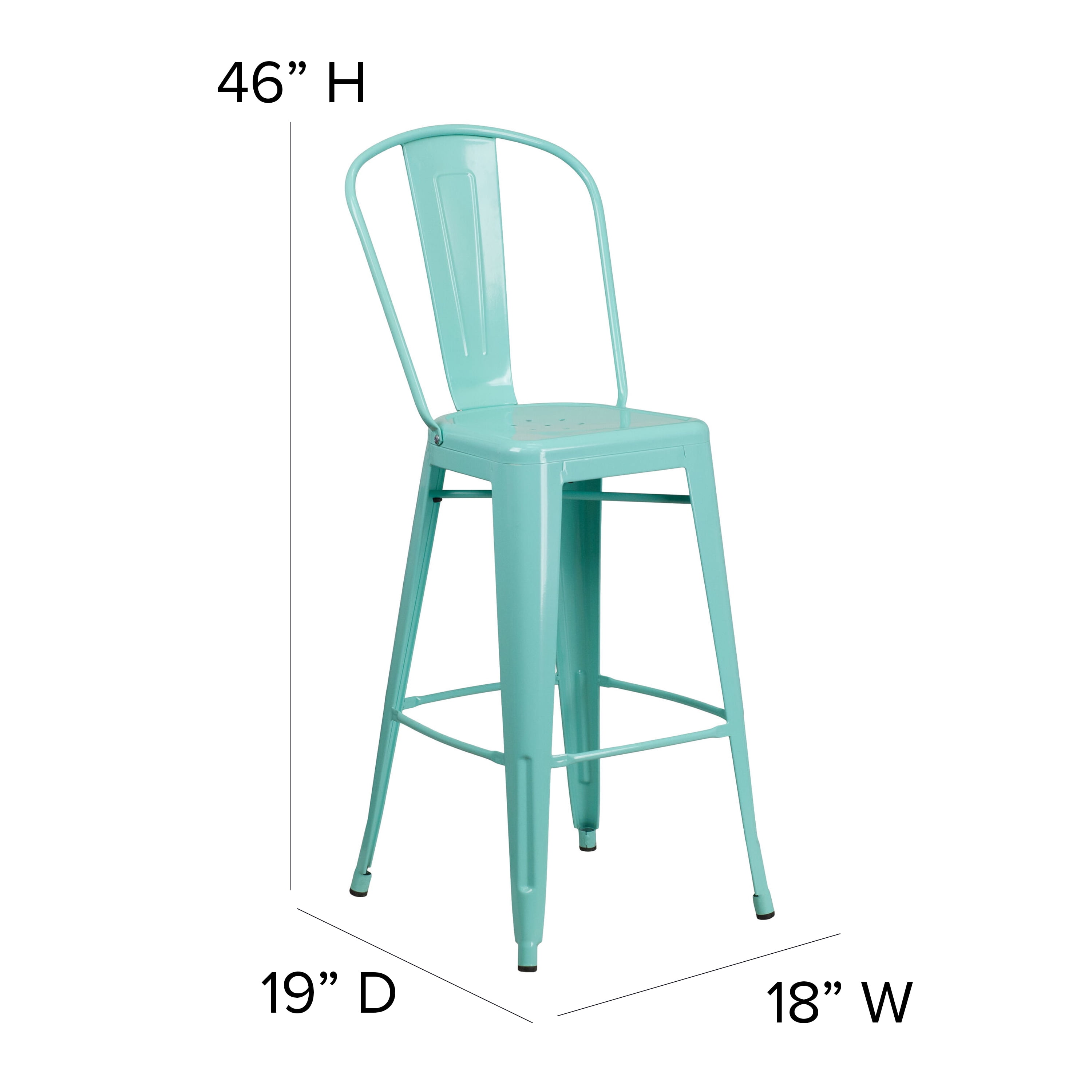 Flash Furniture Carly Commercial Grade 30" High Mint Green Metal Indoor-Outdoor Barstool with Back with Mint Green Poly Resin Wood Seat - Image 2