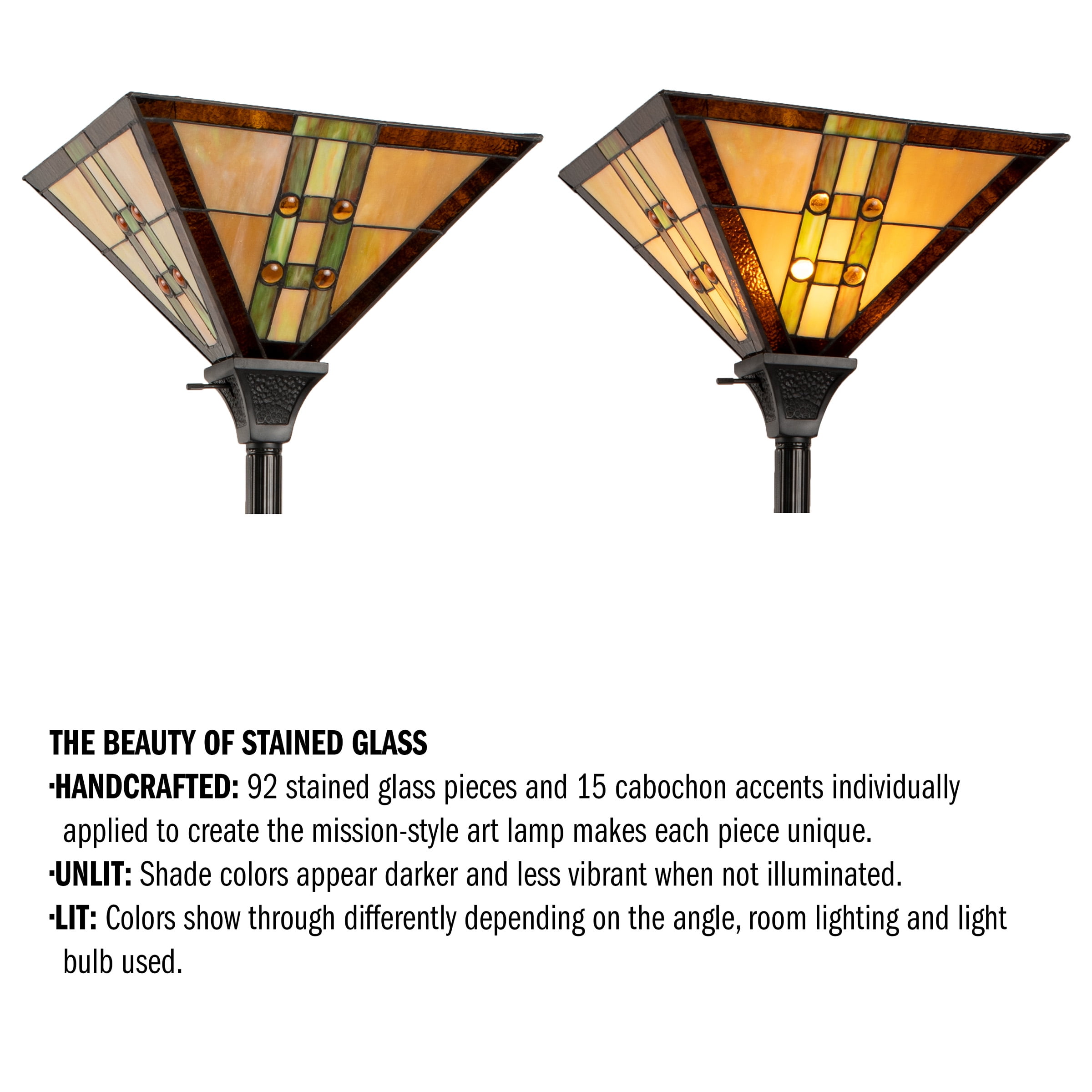 Lavish Home Tiffany Style Floor Lamp – Mission Design Art Glass Torchiere Lighting LED Bulb Included - Image 4