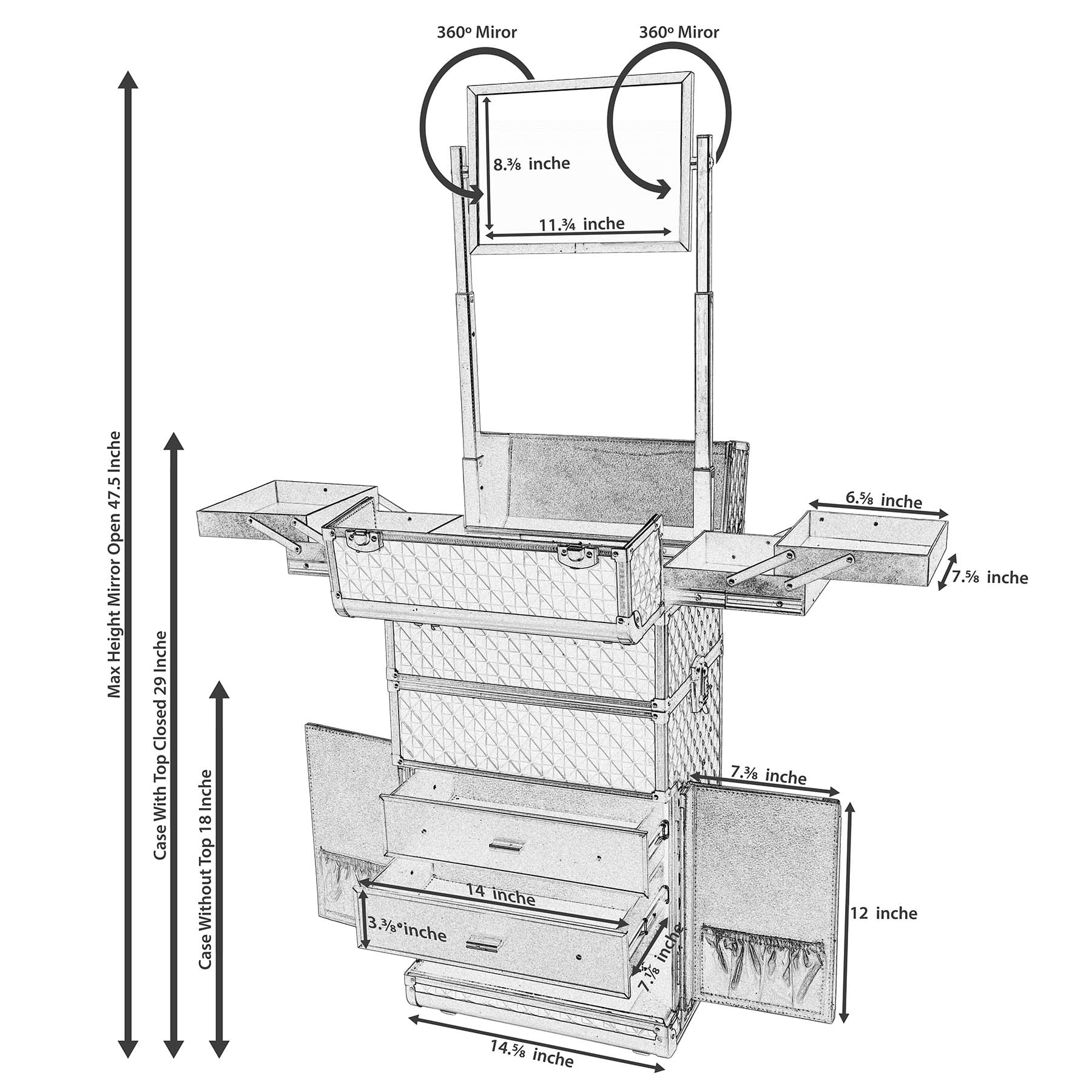 SHANY REBEL Series Pro Makeup Artists Rolling Train Case - Trolley Case - Provocative Rose - Image 2