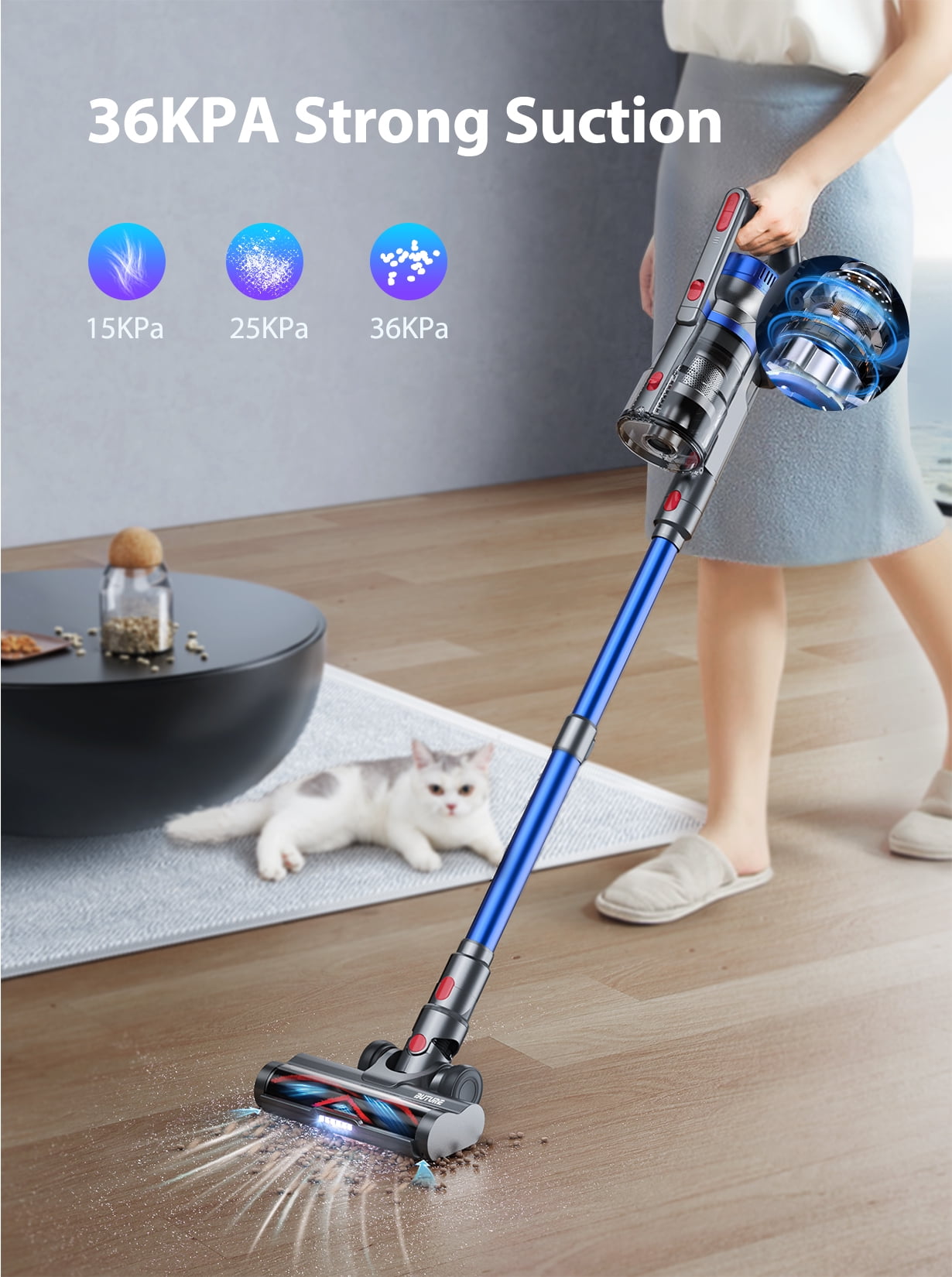 Buture Cordless Vacuum Cleaner 55Mins 400W 33KPA Anti-Winding Stick Vacuum Cleaners for Carpets Har Floor Pet Hair - Image 7