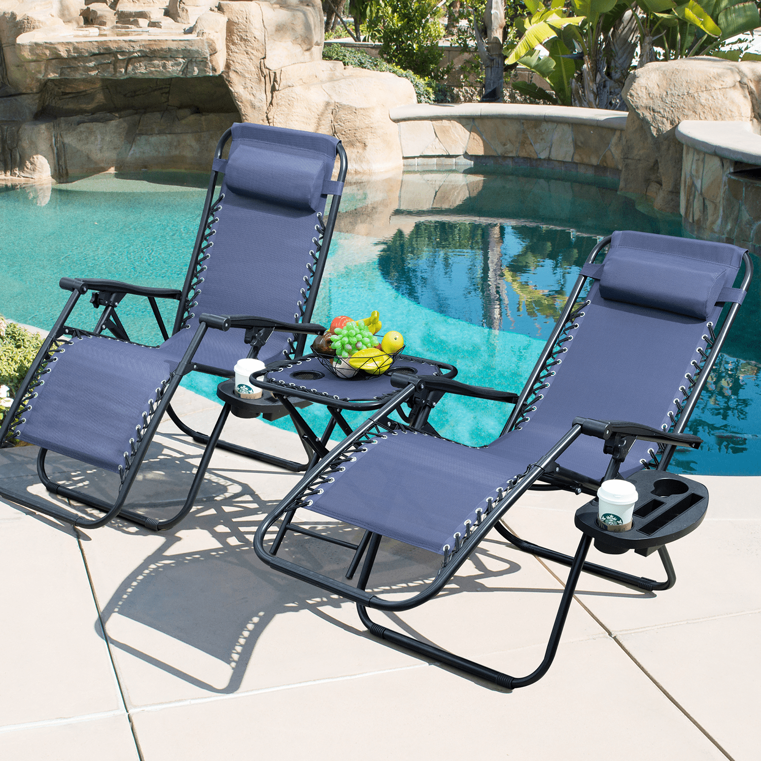 Lacoo Zero Gravity Chair Set with Table and Cup Holders Adjustable Lounge Chair for Poolside, Yard and Patio,Blue - Image 10