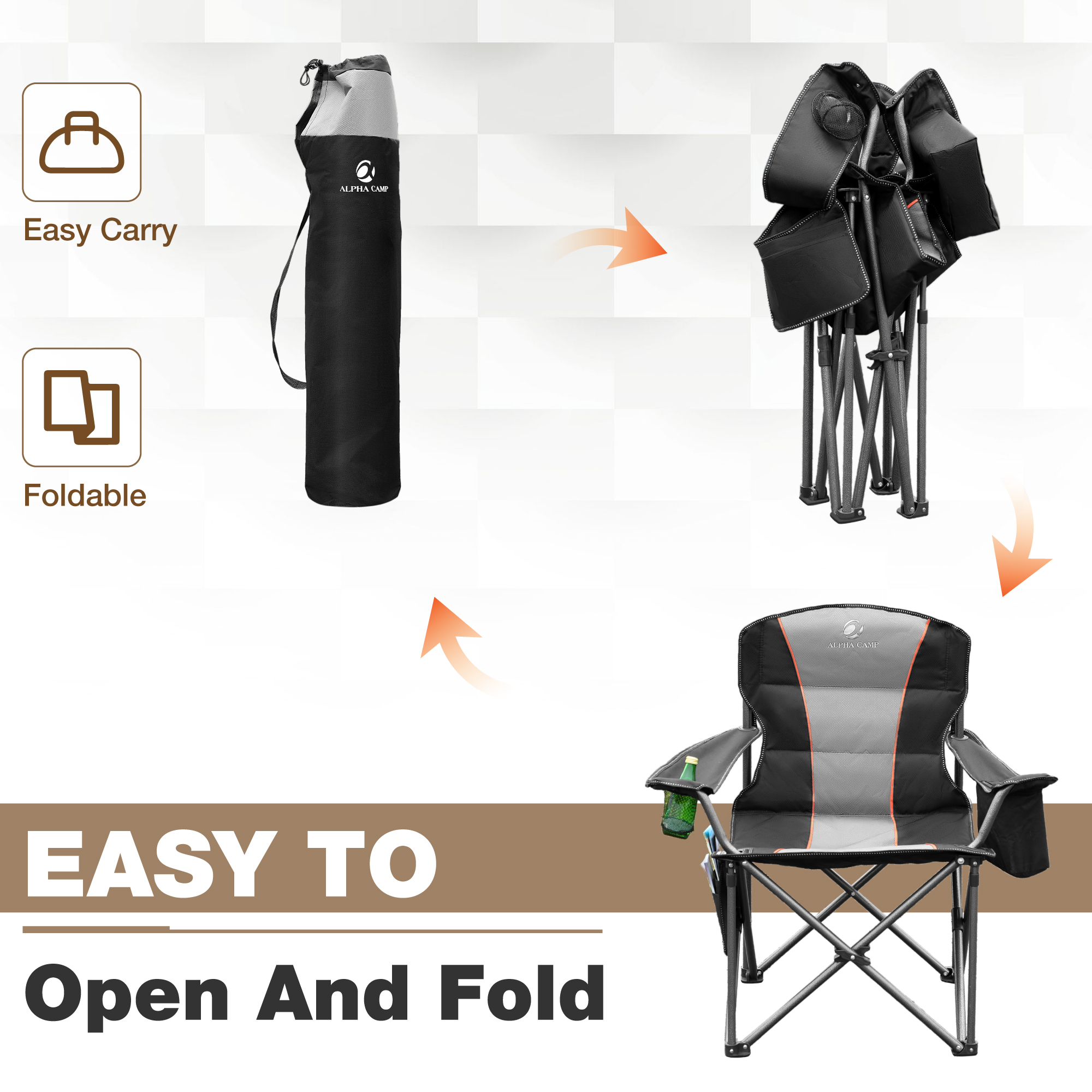 Summit Living Padded Camping Chair with Cooler Bag, Black - Image 8