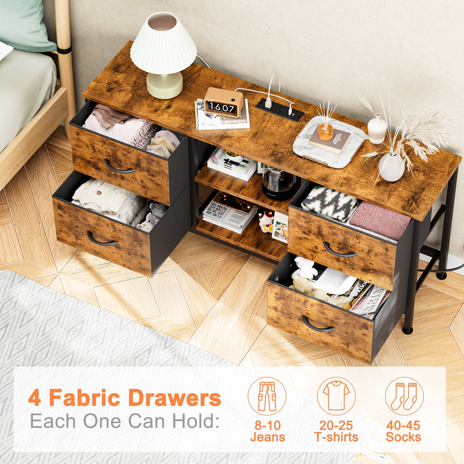 GIKPAL Dresser TV Stand, Dressers for Bedroom TV Stand 4 Drawers with Power Outlet for 50" TV Chest of Drawers for Living Room, Brown - Image 5