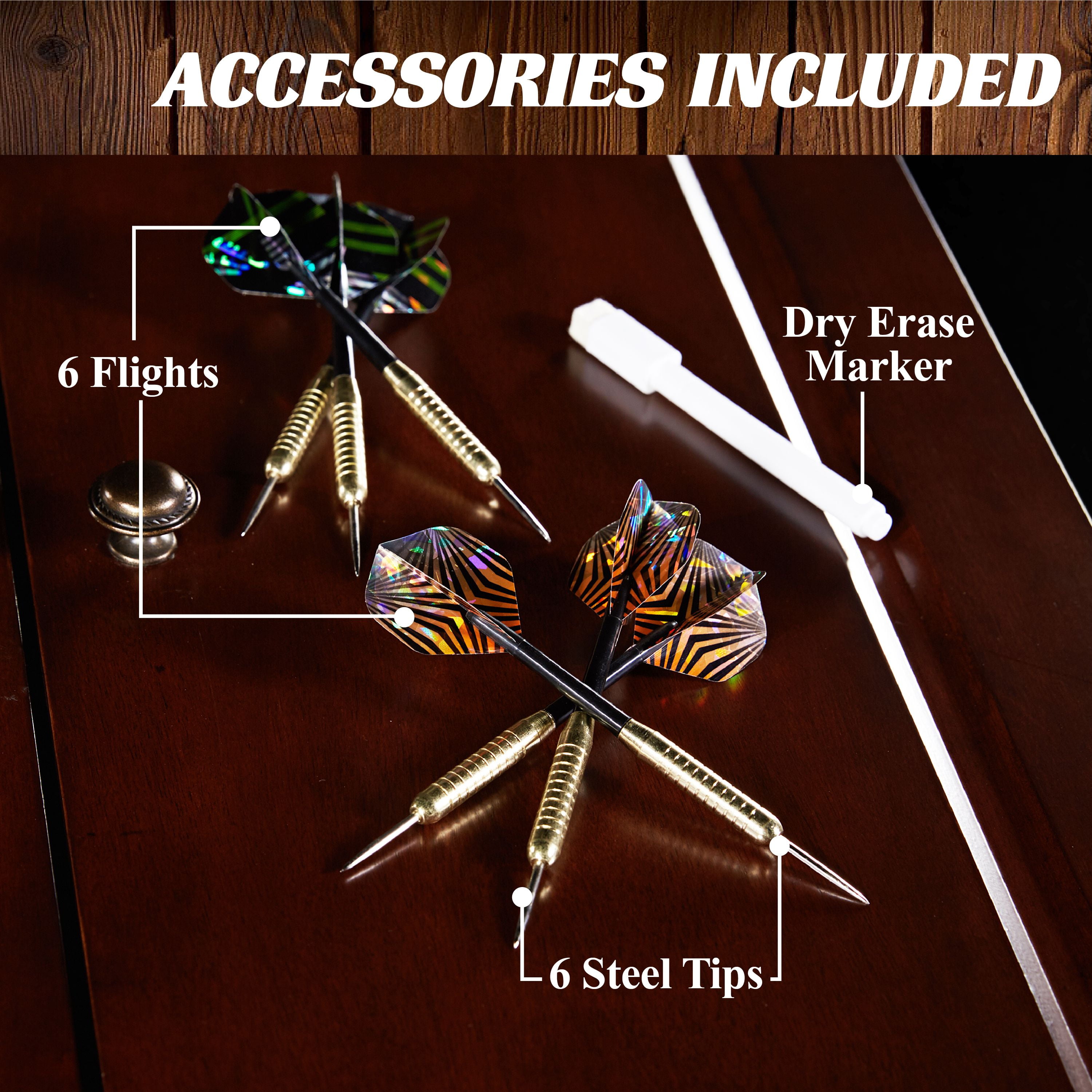 Chatham Wood Dartboard Cabinet with 18” Bristle Dartboard and Steel Tip Dart Set by Barrington Billiards - Image 9