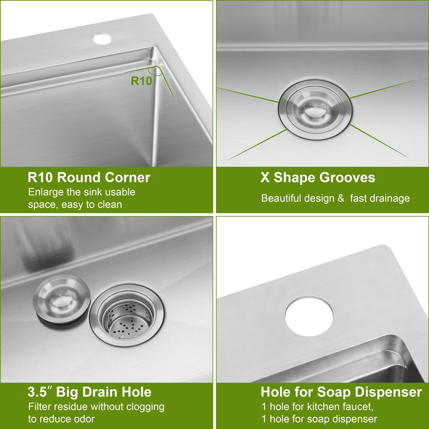 Vesteel Workstation Kitchen Sink, 33” x 22” Drop In Stainless Steel Single Bowl Sink Basin, Topmount Sink include 4 Sink Accessories - Image 6