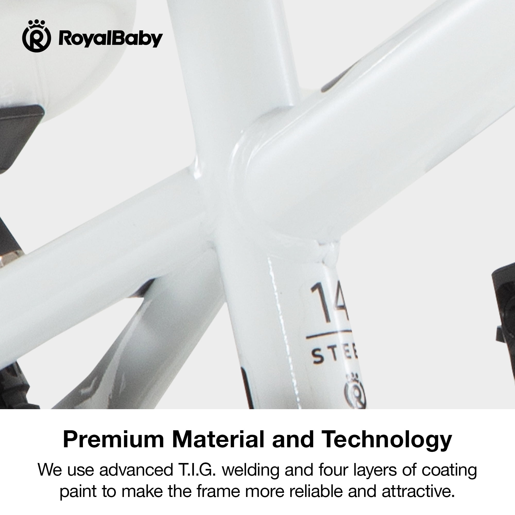 Royalbaby Boys Girls Kids Bike 14 In BMX Freestyle White 2 Hand Brakes Bicycles with Training Wheels Child Bicycle - Image 8