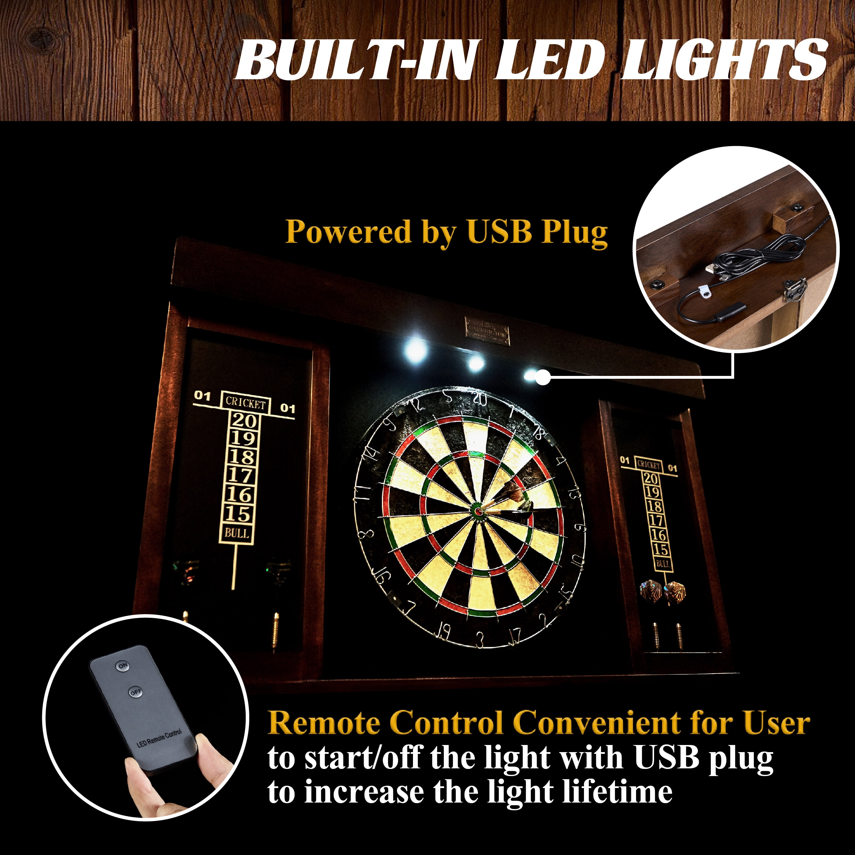 Bristle Dartboard Cabinet Set, LED Lights, Official Size Dart Board, by Barrington Billiards - Image 6