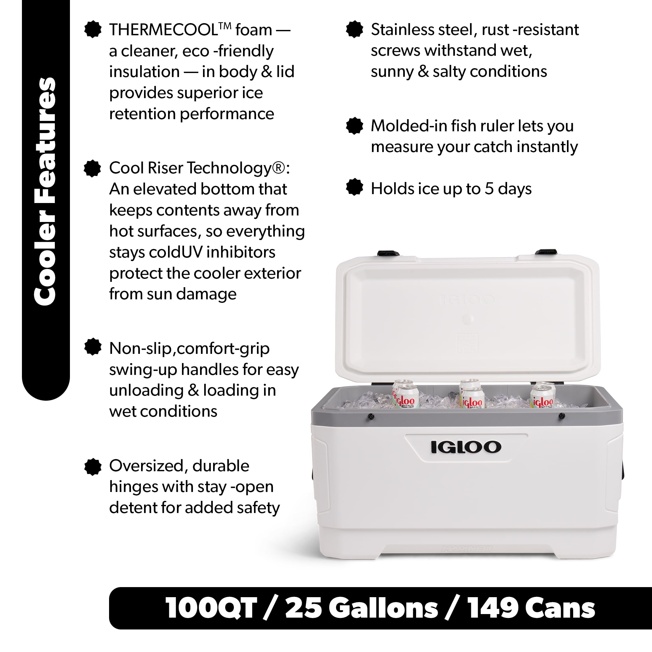 Igloo 100 QT Latitude Marine Ultra Hard-Sided Cooler, White and Moonscape Gray - Image 5