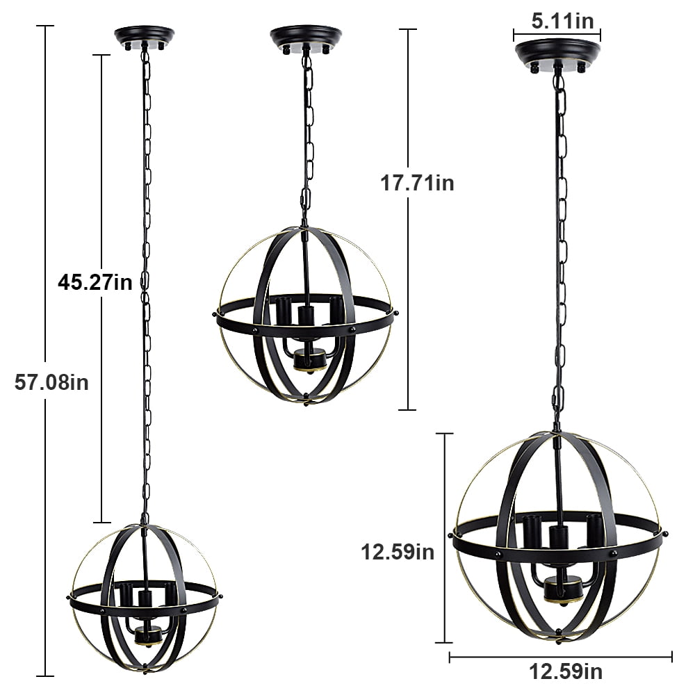 Depuley 3 Light Golden Industrial Metal Globe Pendant Lighting Fixture Rustic Chandelier Flush Mount Ceiling Light for Living Room Kitchen Bedroom Hallway, E12 Socket - Image 2