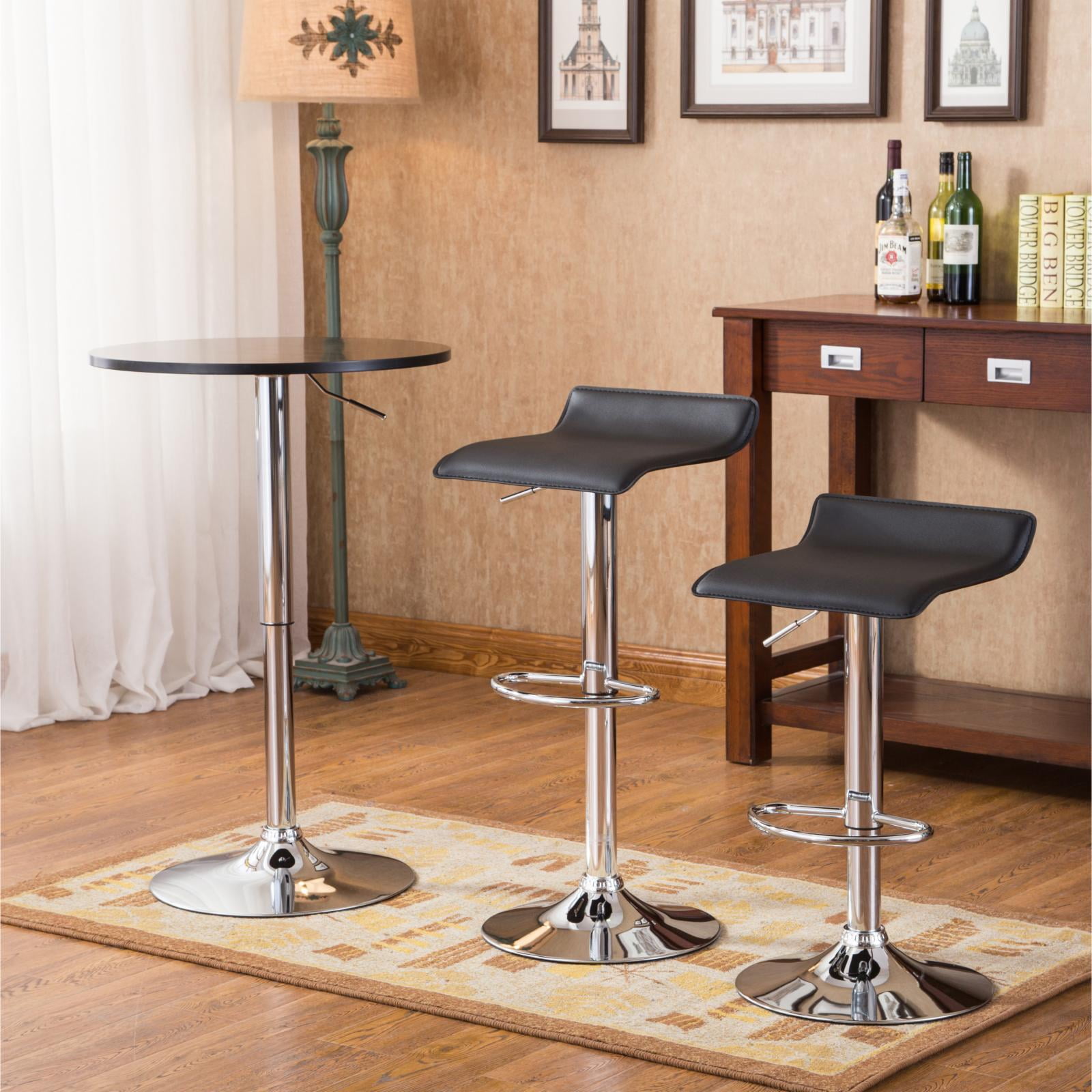 Roundhill Furniture Baxton White Adjustable Height Wood and Chrome Metal Bar Table and 2 Chrome Air Lift Adjustable Swivel Stools Set - Image 2