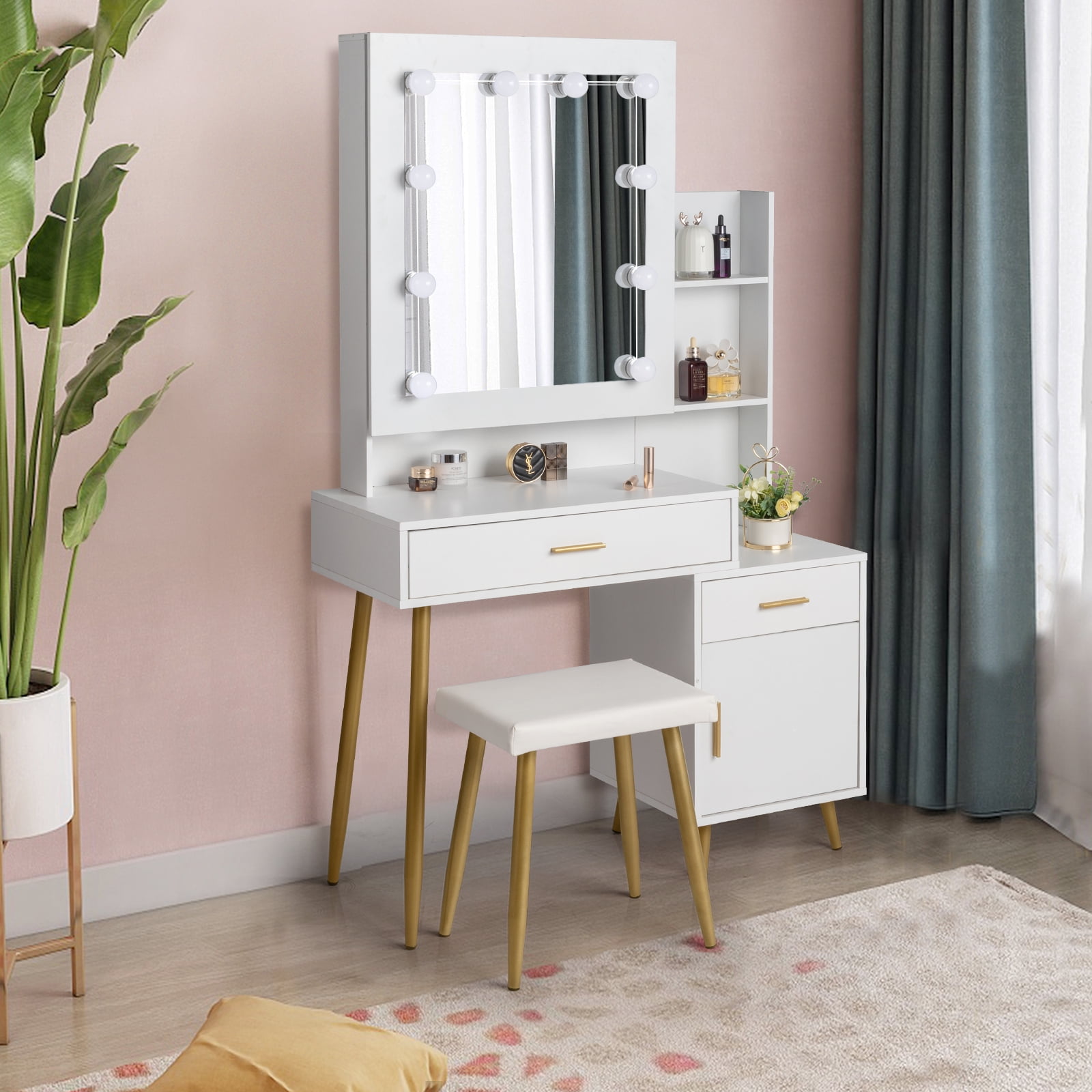 Ktaxon Vanity Table Set with Sliding Mirror, Makeup Table with Storage Cabinet, Dressing Vanity Tables, Dresser Desk for Girls, Women, White - Image 8