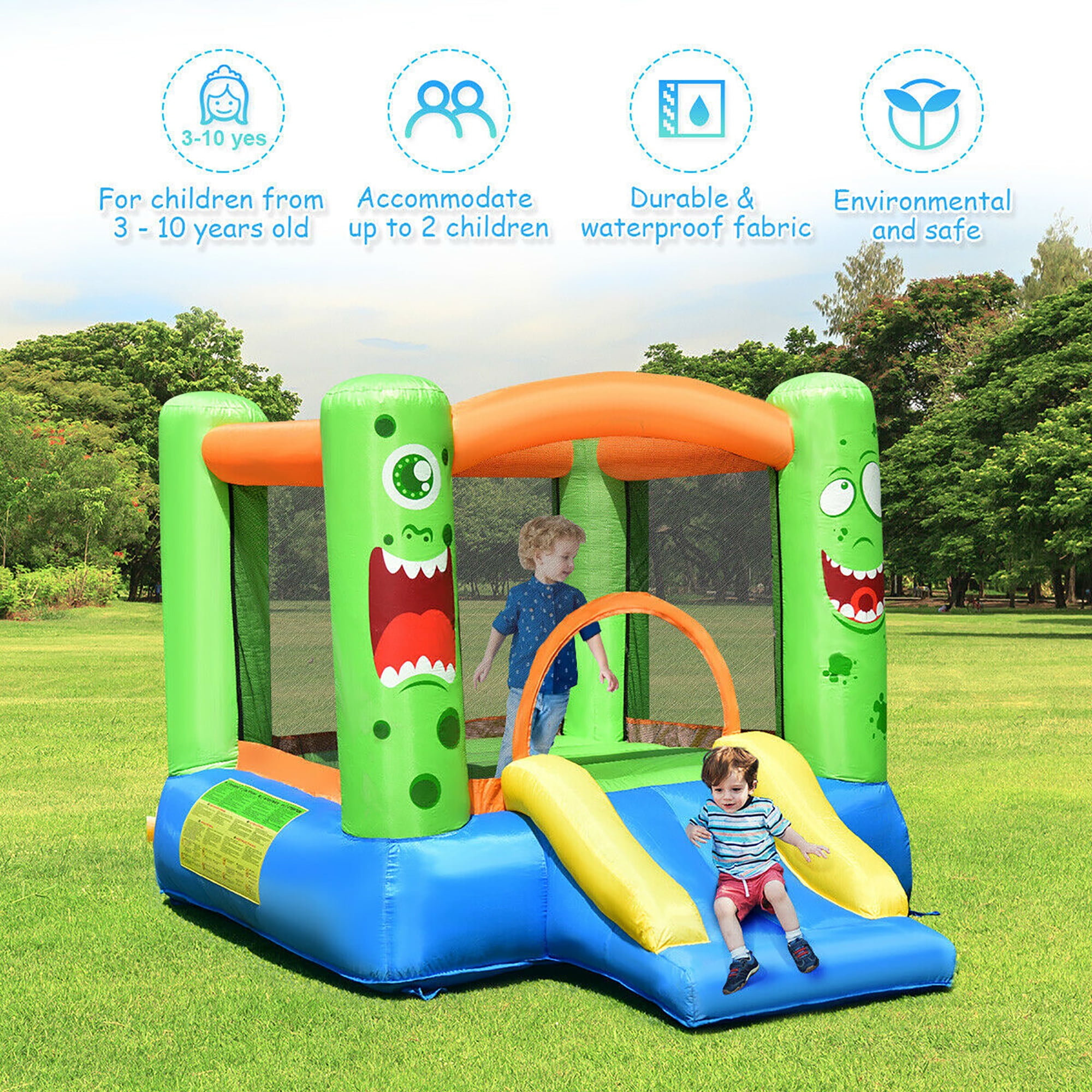Costway Inflatable Bounce House Jumper Castle Kids Playhouse w/ Basketball Hoop & Slide - Image 5