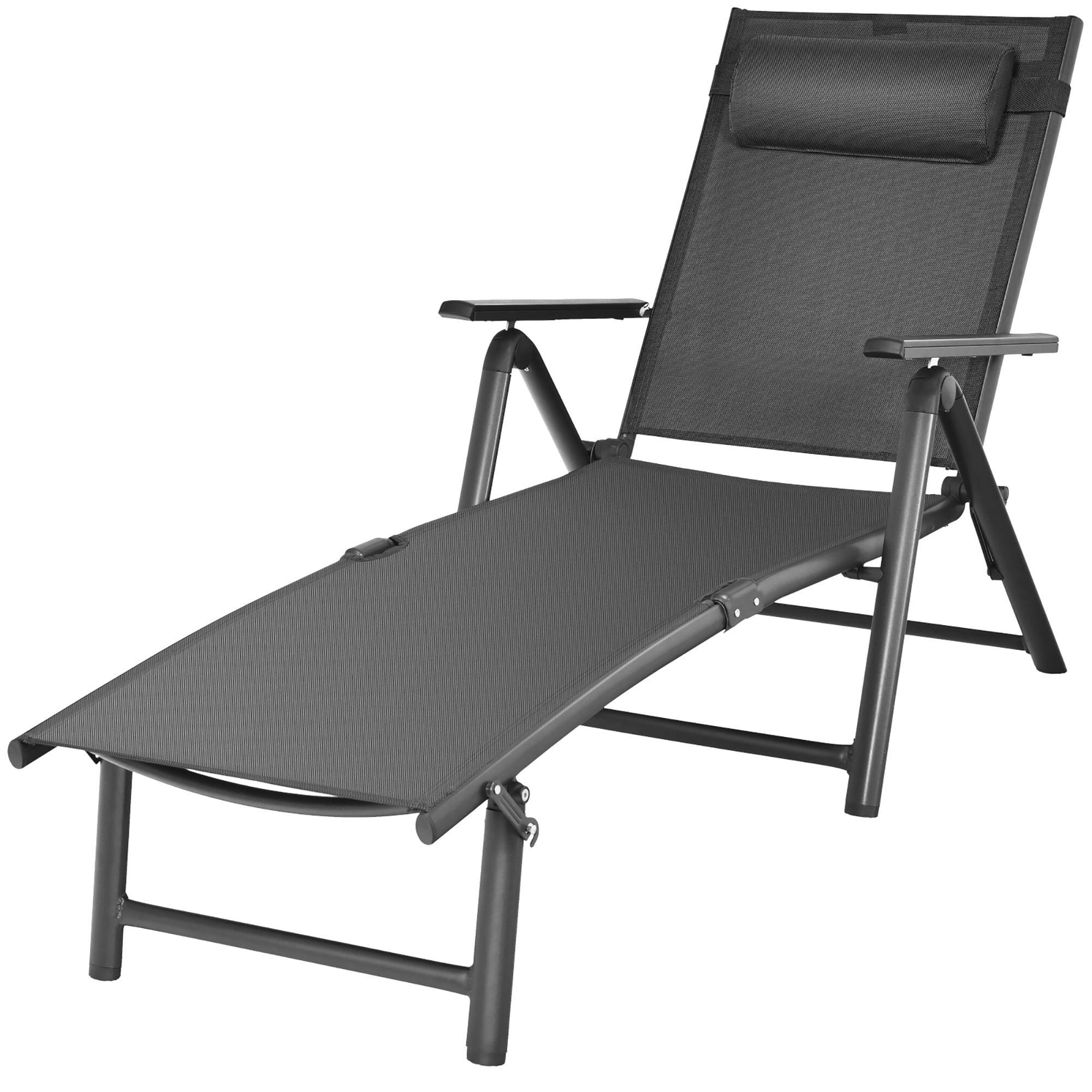 Goplus Outdoor Lounge Chair Chaise Reclining Aluminum Fabric Adjustable Gray - Image 8