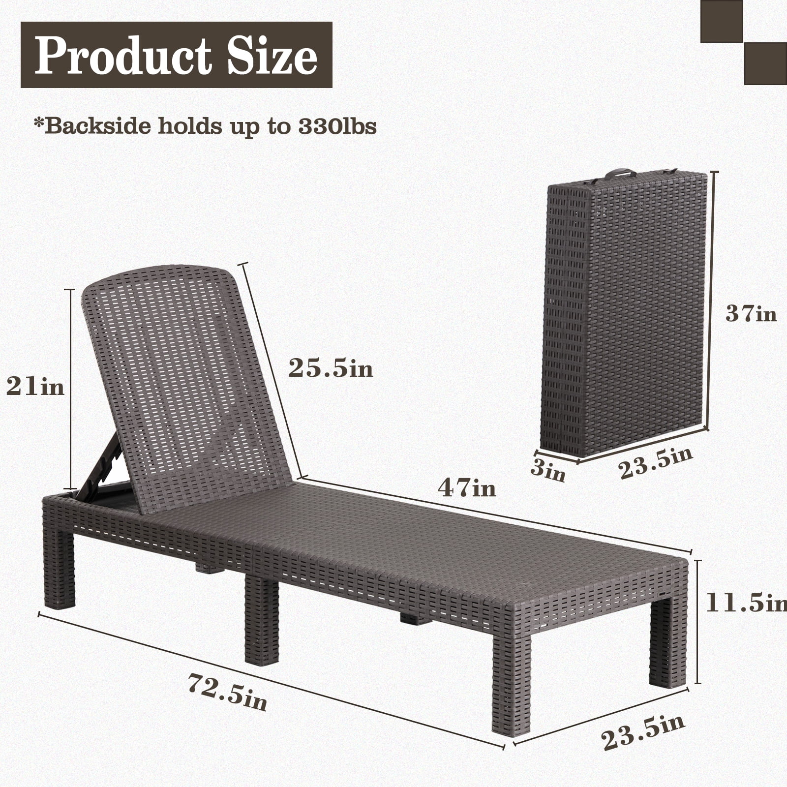 DIMAR GARDEN Patio Outdoor Chaise Lounge Resin Plastic Lounger Chair Adjustable Recliner, Mocha - Image 6