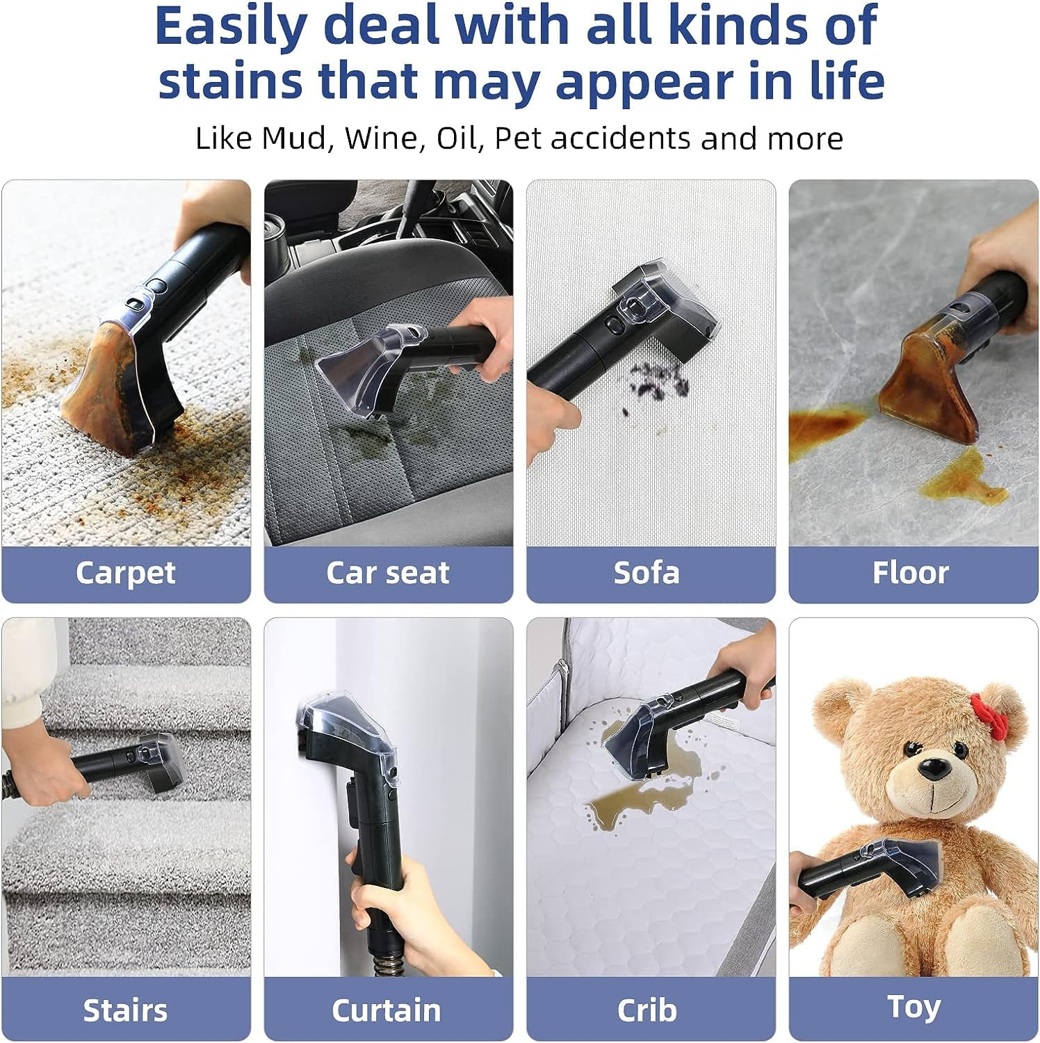 Slevoo Portable Carpet Cleaner, Upholstery Cleaner with Pet Spot Stain Remover, 10.5Kpa Strong Suction, 400W Powerful Motor, New - Image 6