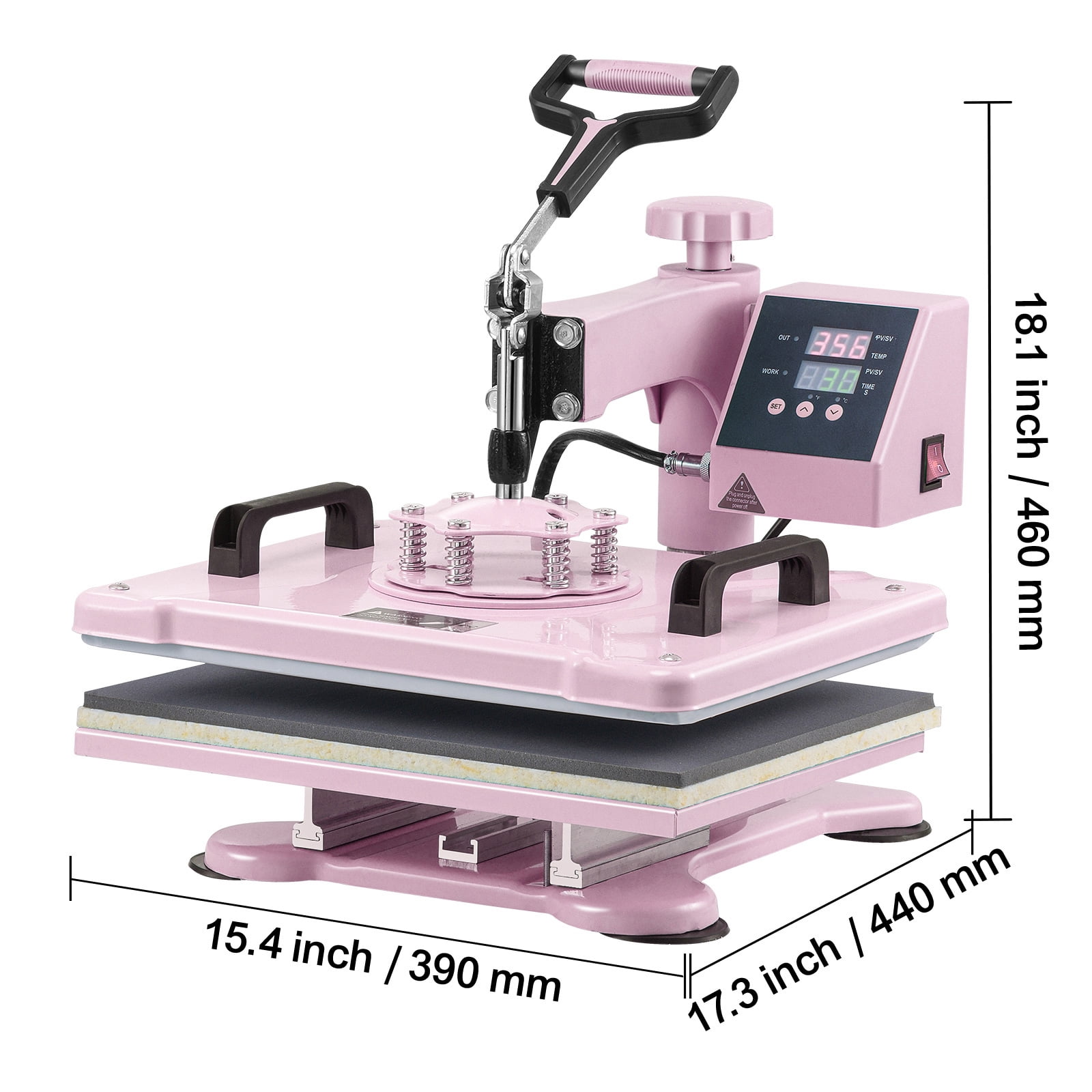 SKYSHALO Heat Press, 12x15 inch, 5-in-1 Transfer Tool with 30 oz Cup Press, Swivels 360° for T-Shirt/Mug/Hat/Plate Crafting, Digital Control, Pink - Image 6