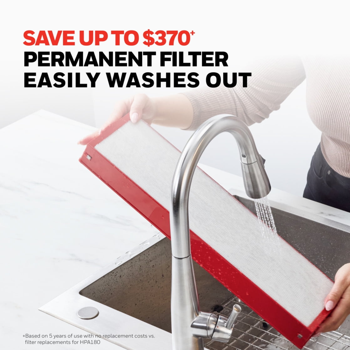 Honeywell Air Purifier with Permanent Filter for Home, 1208 sqft Rooms in 1 hour, Reduces Dust, Pollen, Pet Dander, Odors, Smoke, Washable Filters, Black, HFD320 - Image 2