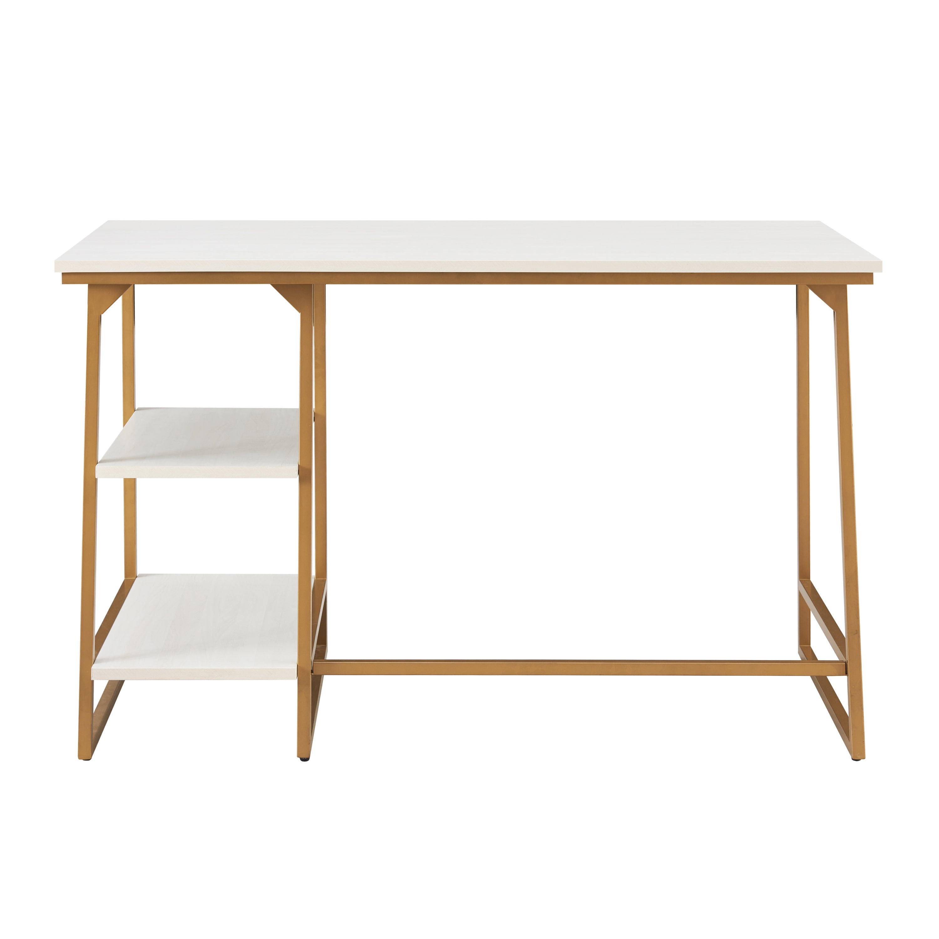 Leick Home Reversible Stepped Tier Shelf Rectangular Desk in White Herringbone/Satin Gold Finish - Image 6