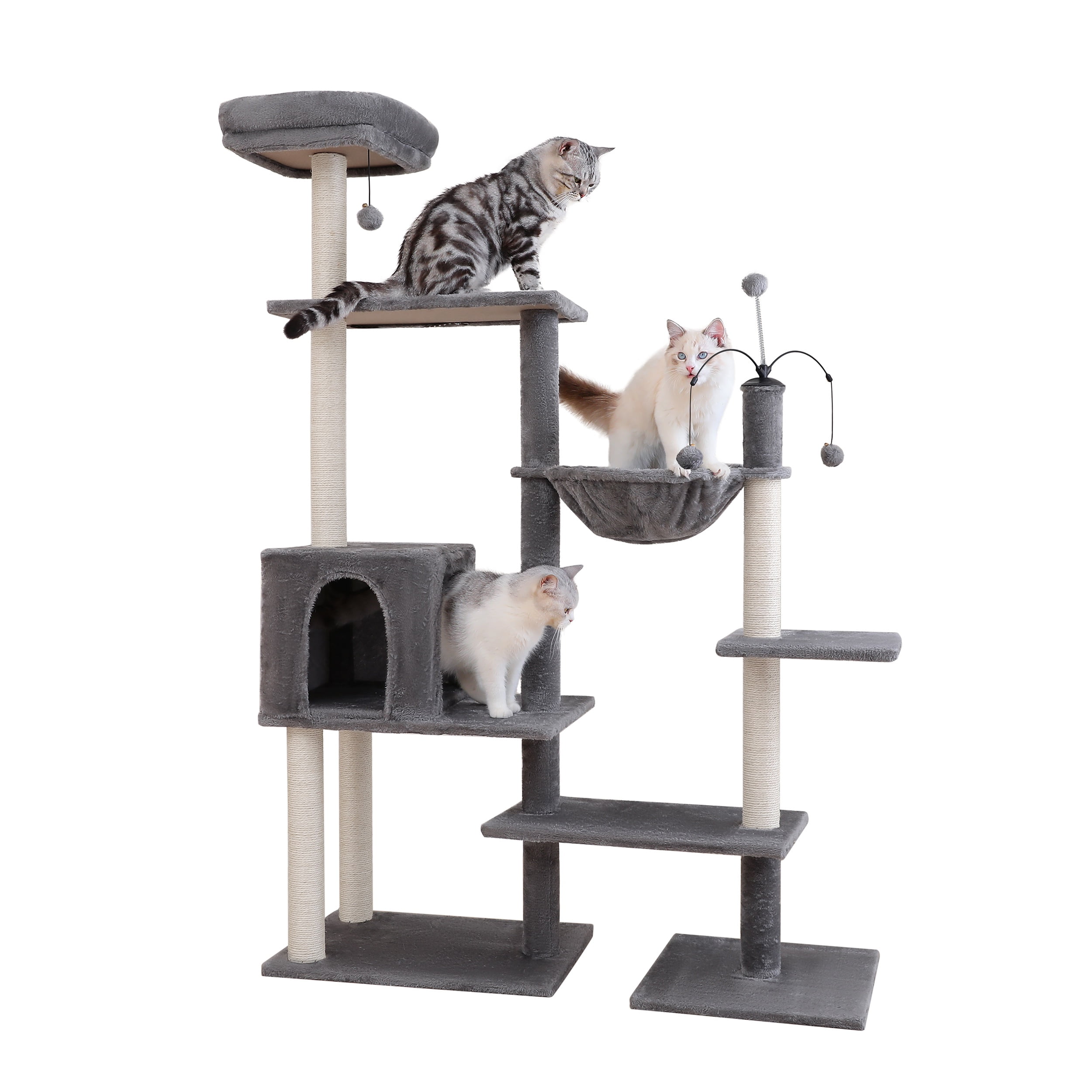 Vibrant Life 64” Multiple Level Cat Tree Tower with Condo and Hammock, Gray - Image 12
