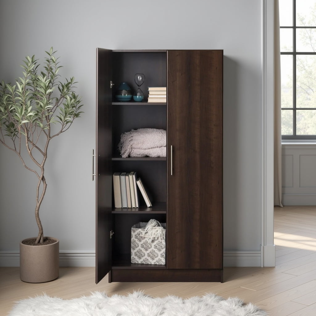 Prepac Adjustable Shelves Cabinet - Functional Tall Garage Table, 16"D x 32"W x 65"H Freestanding Garage Cabinet with 2-Doors, Espresso - EES-3264 - Image 9