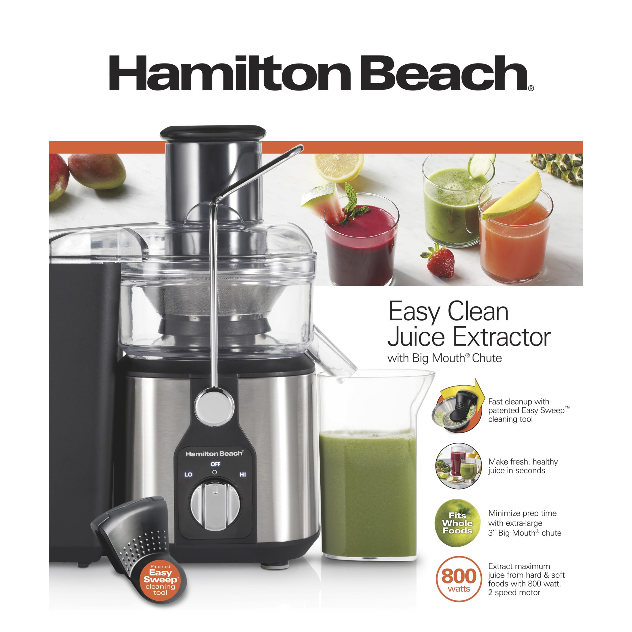 Hamilton Beach Easy Clean Juicer, Juice Extractor, Easy Sweep Cleaning Tool, Big Mouth Chute, 800 W - Image 7