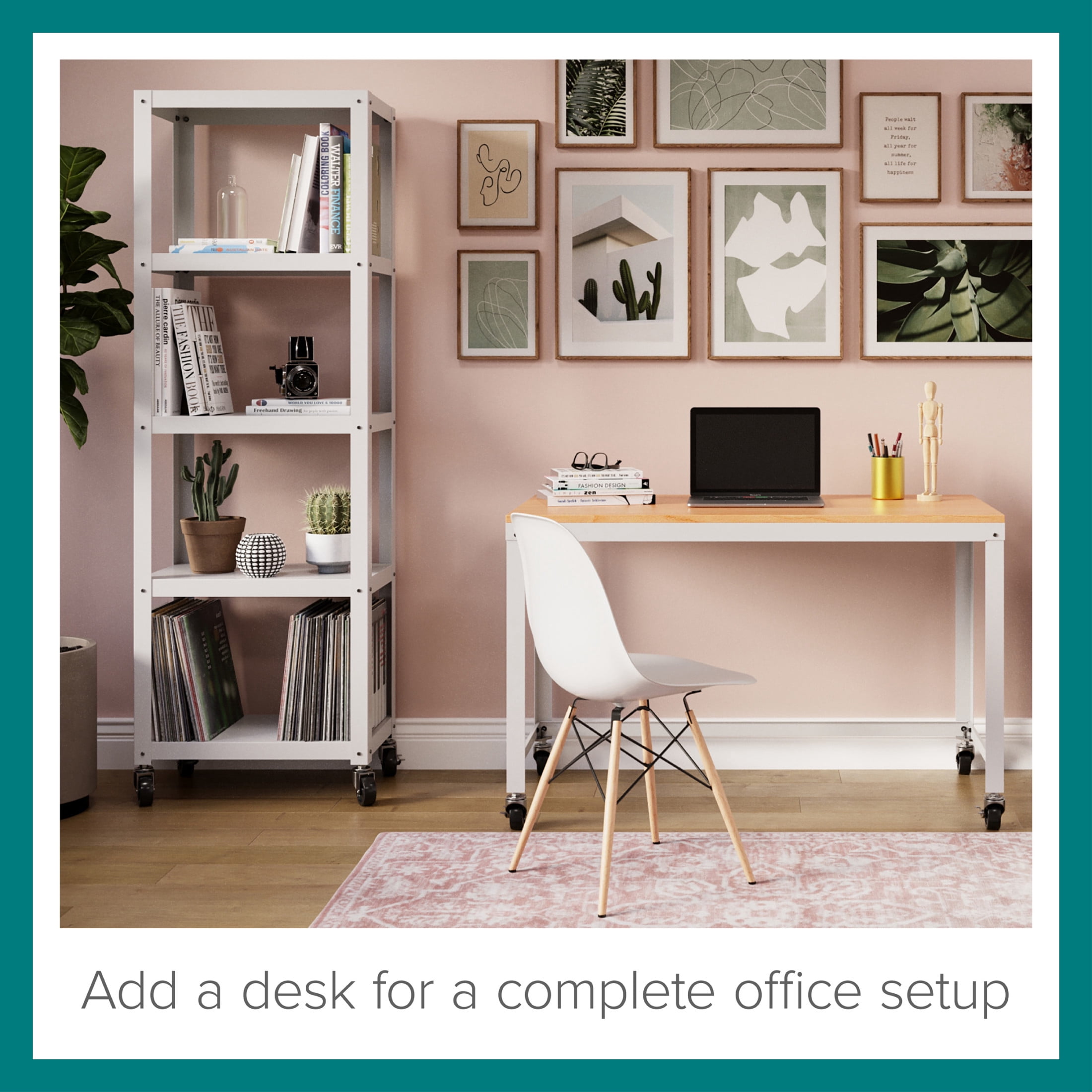 Office Dimensions 72" High Rolling 5 Shelf Bookcase, Industrial Metal, White - Image 8