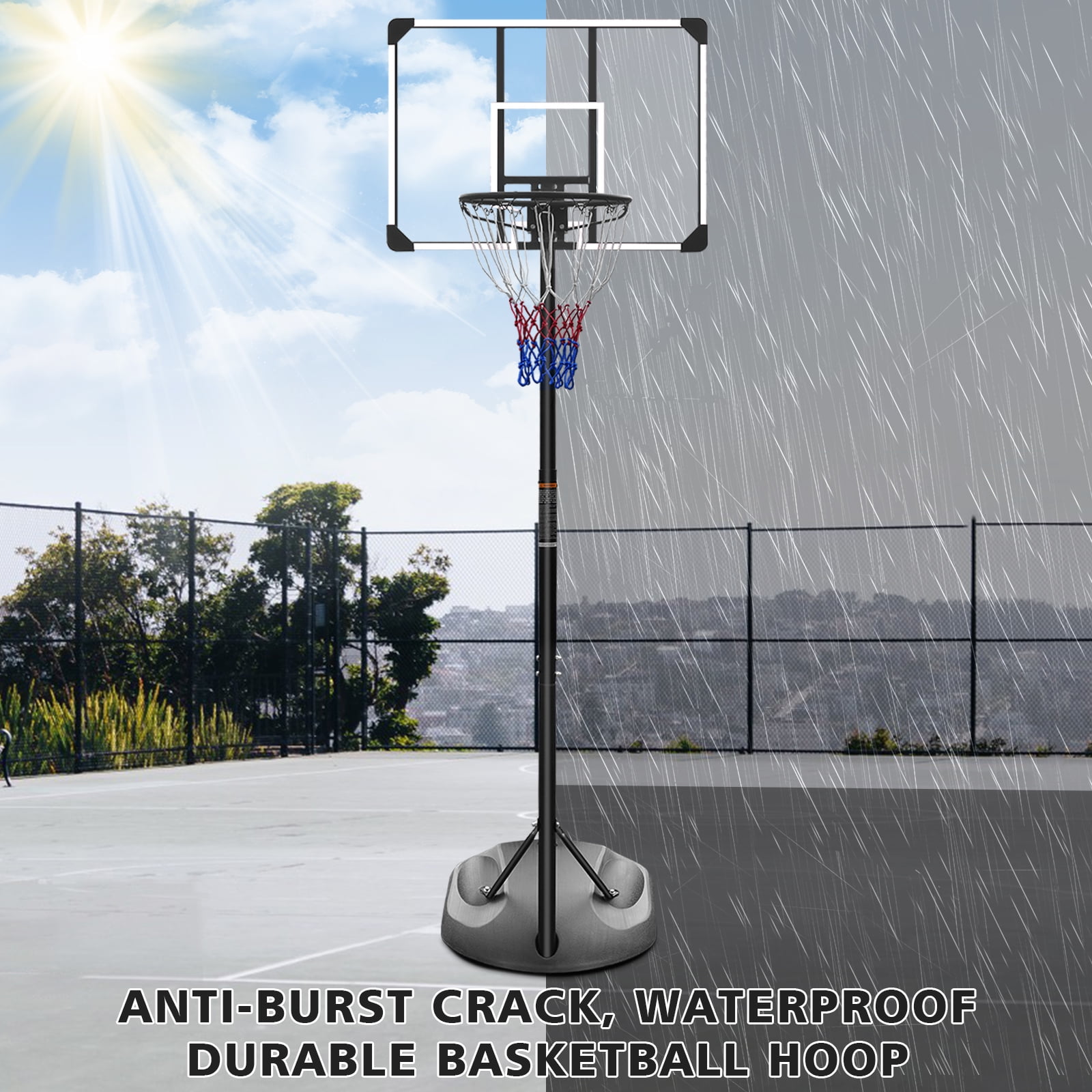 HooKung 7.5 ft - 9.2 ft Adjustable 32" x 24" Backboard Indoor and Outdoor Portable Basketball System - Image 4