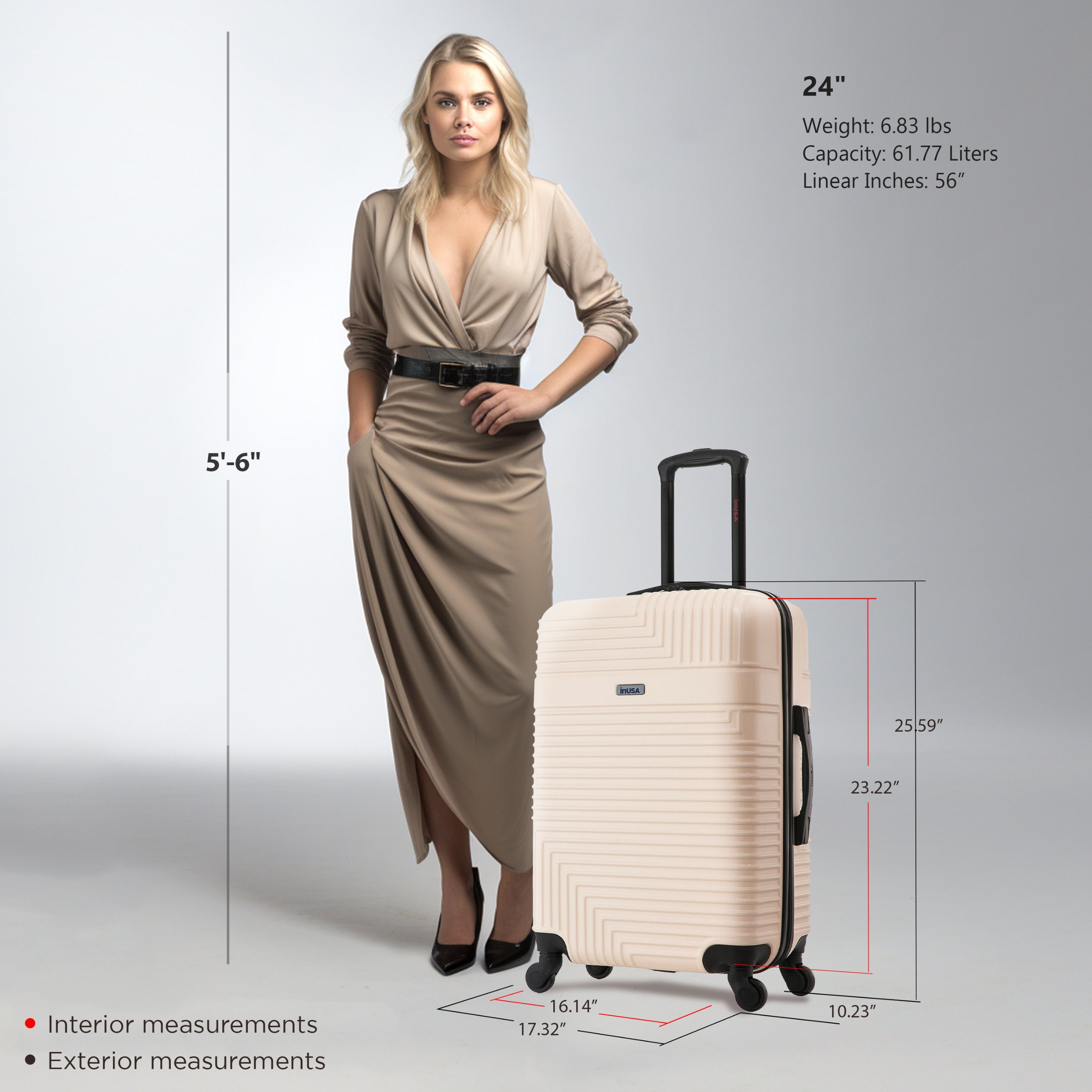 InUSA Resilience 24" Hardside Lightweight Luggage with Spinner Wheels, Handle, and Trolley, Sand - Image 4
