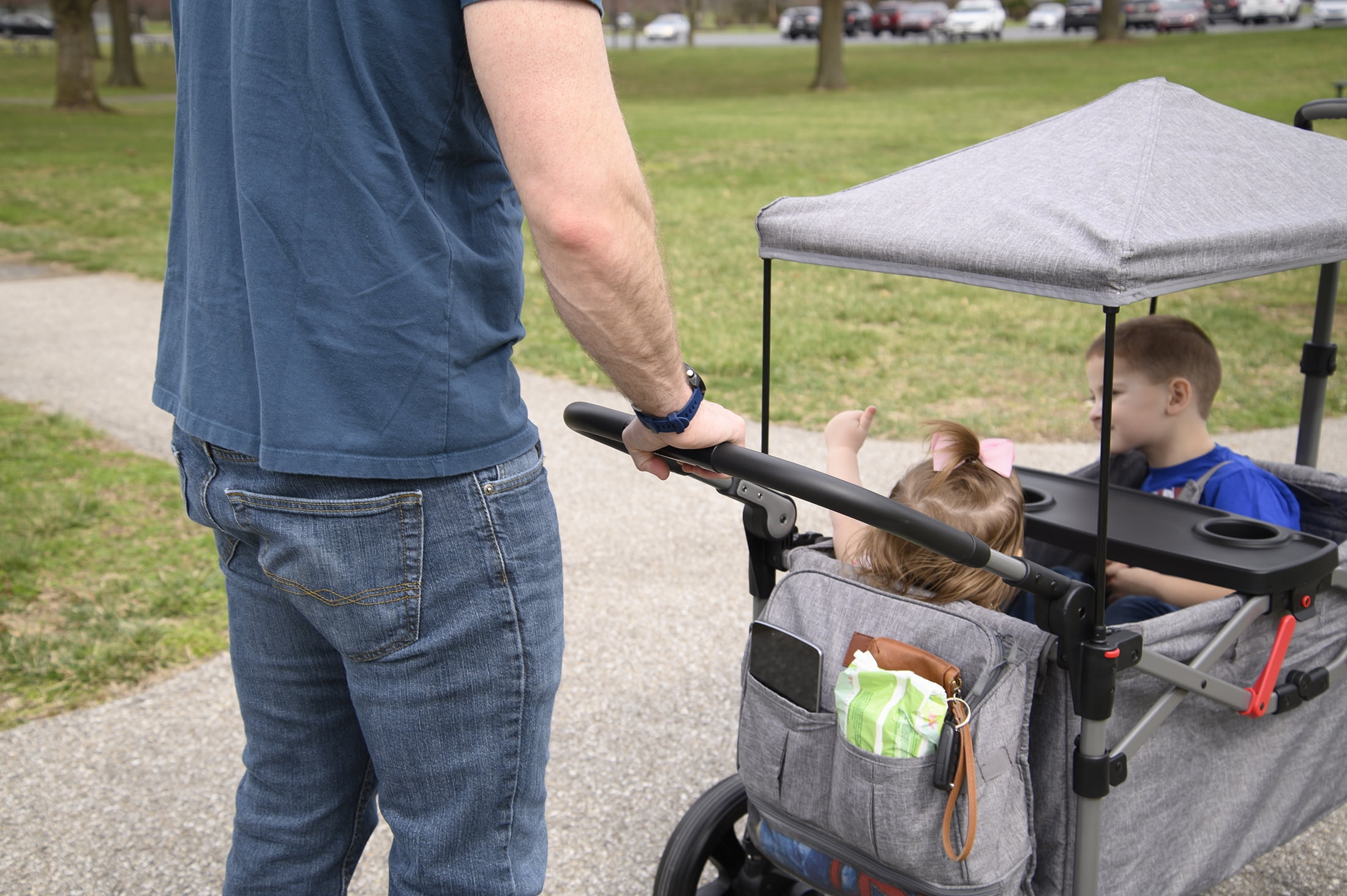 EVER ADVANCED Foldable Wagon Stroller for Two Kids & Toddler with Adjustable Pull & Push Handle, Removable Canopy with 5-Point Harness - Image 8