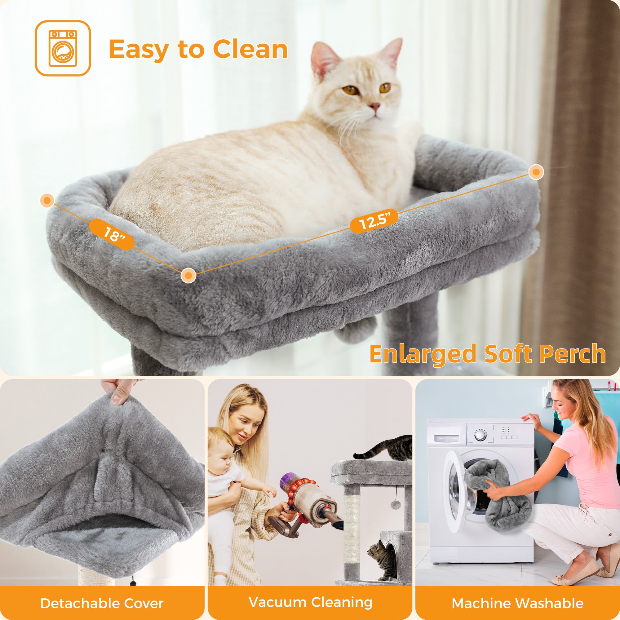 Pawz Road Cat Tree for Large Cats 56"Tall Cat Tower Condo with Scratching Post for Indoor Cats,Gray - Image 2