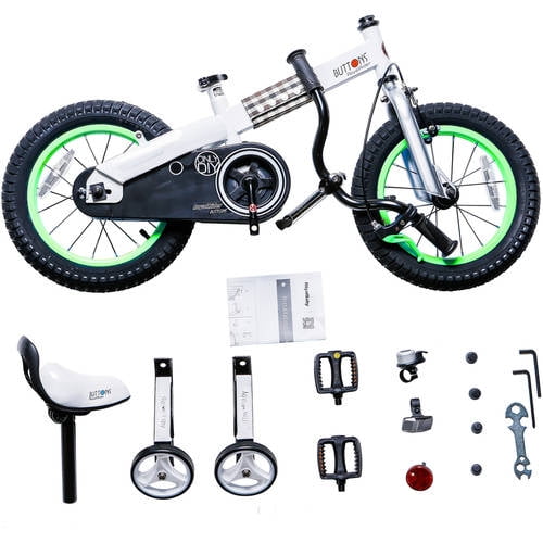 RoyalBaby Buttons 12-inch Kids Bicycle White and Green Color With Training Wheels - Image 3