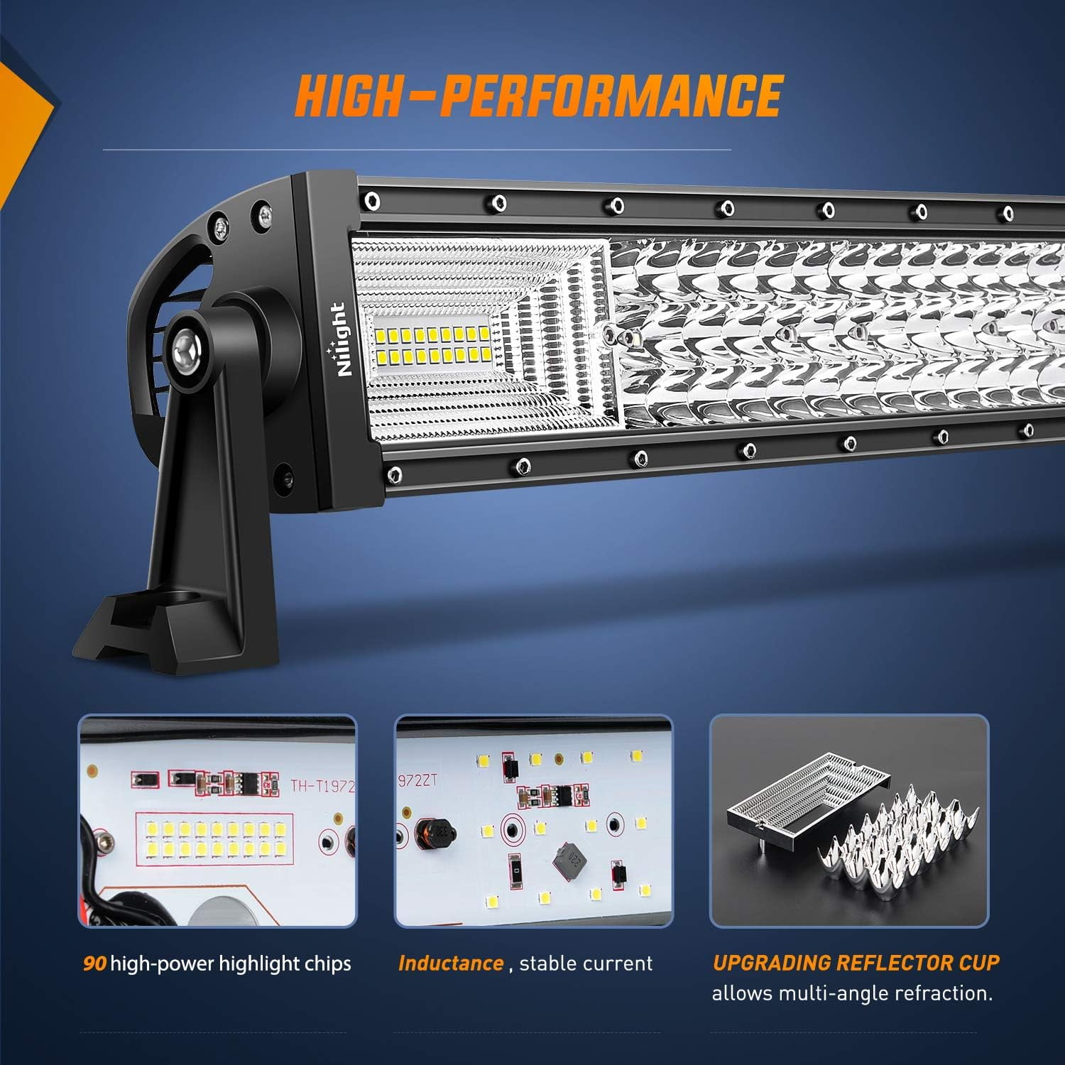 Nilight LED Light Bar 22" 270W Flood Spot Combo Triple Row Driving Lamp Roof Bumper Off Road LED Work Lights Pods for Van Camper Wagon Car Pickup Golf Cart ATV UTV SUV Truck Boat - Image 5