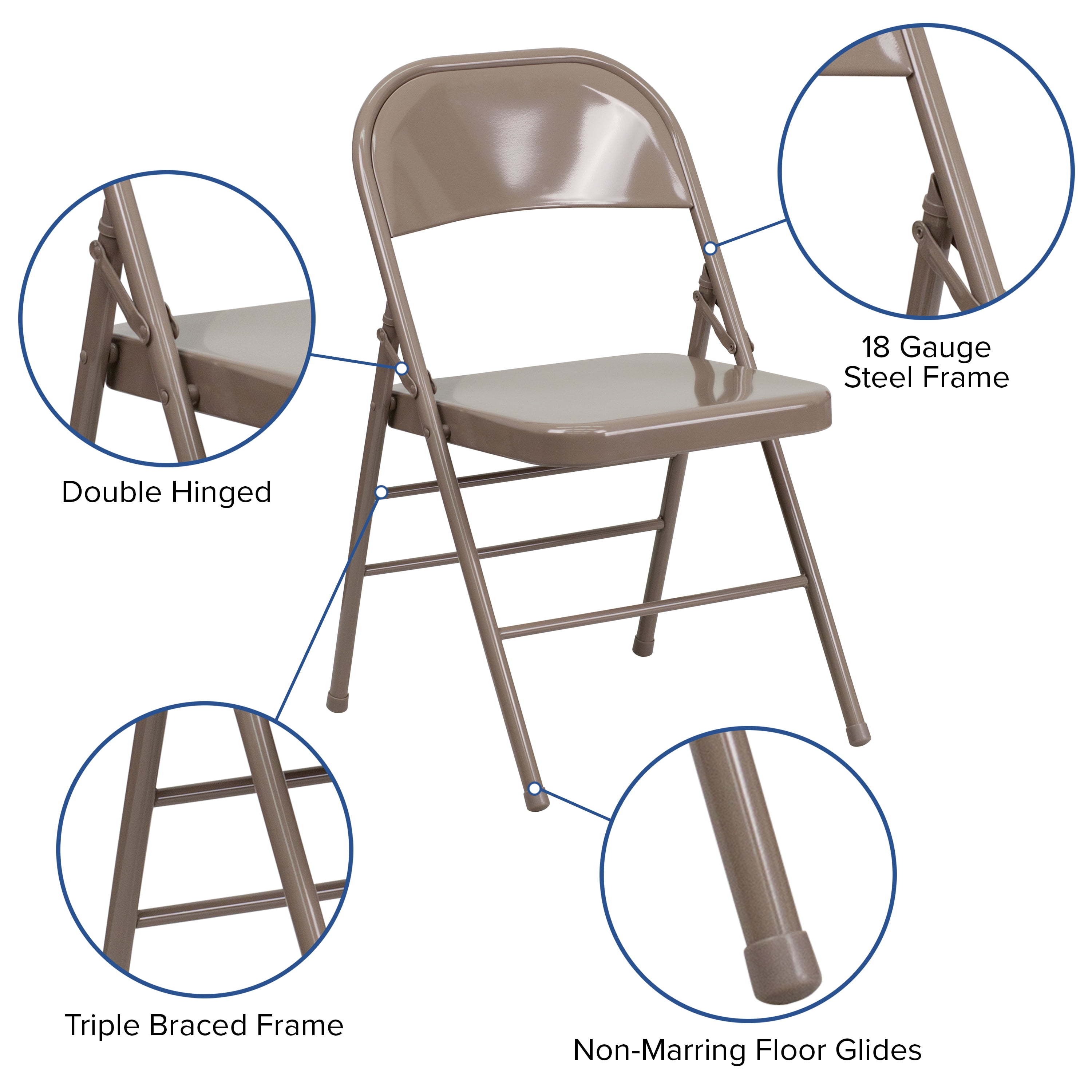 Flash Furniture 4 Pack HERCULES Series Triple Braced & Double Hinged Beige Metal Folding Chair - Image 4