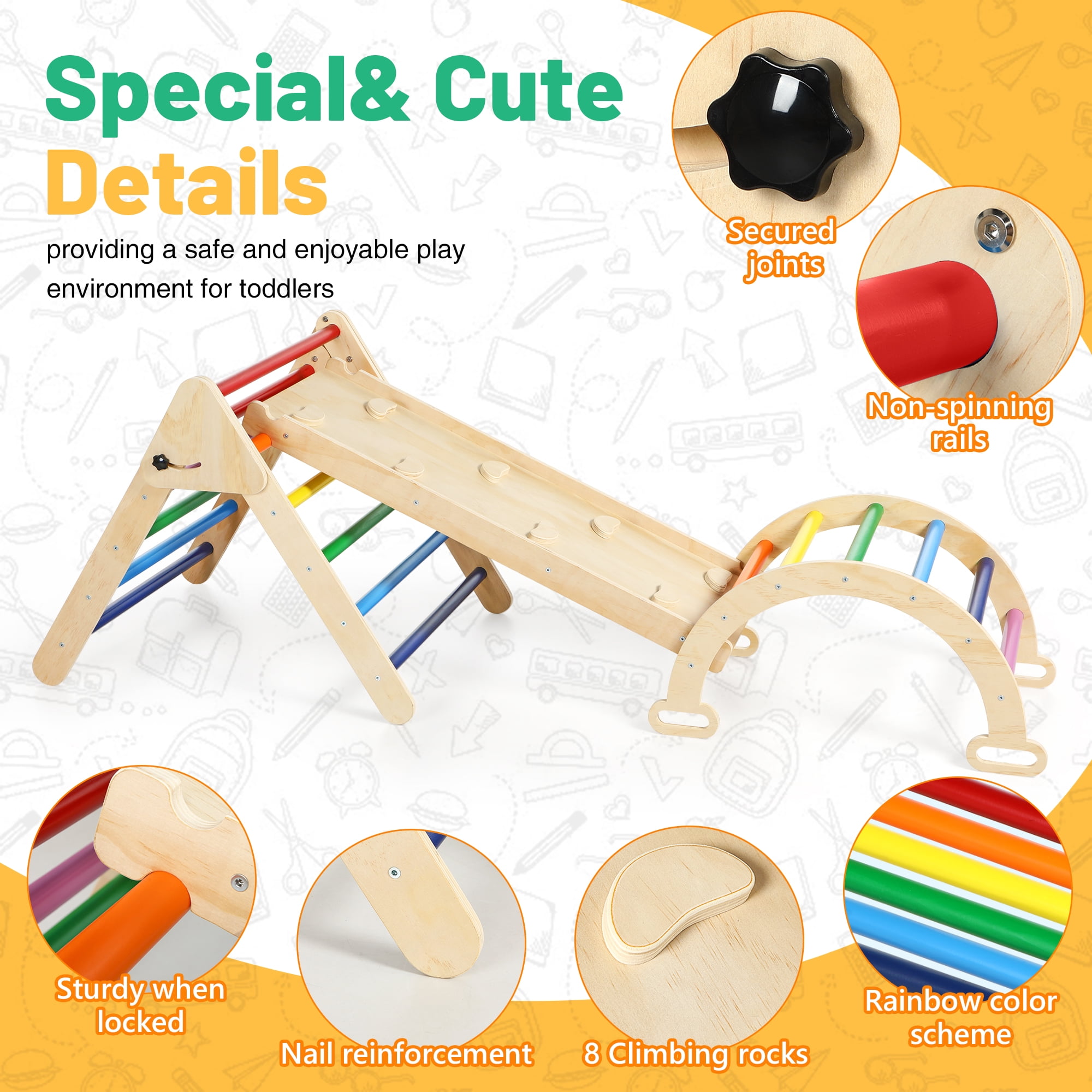 Wilwolfer 3 in 1 Climbing Toys for 1-3 Years Toddlers Montessori Wood Toys Set with Climbing Triangle & Ramp & Arch Indoor Outdoor - Image 7