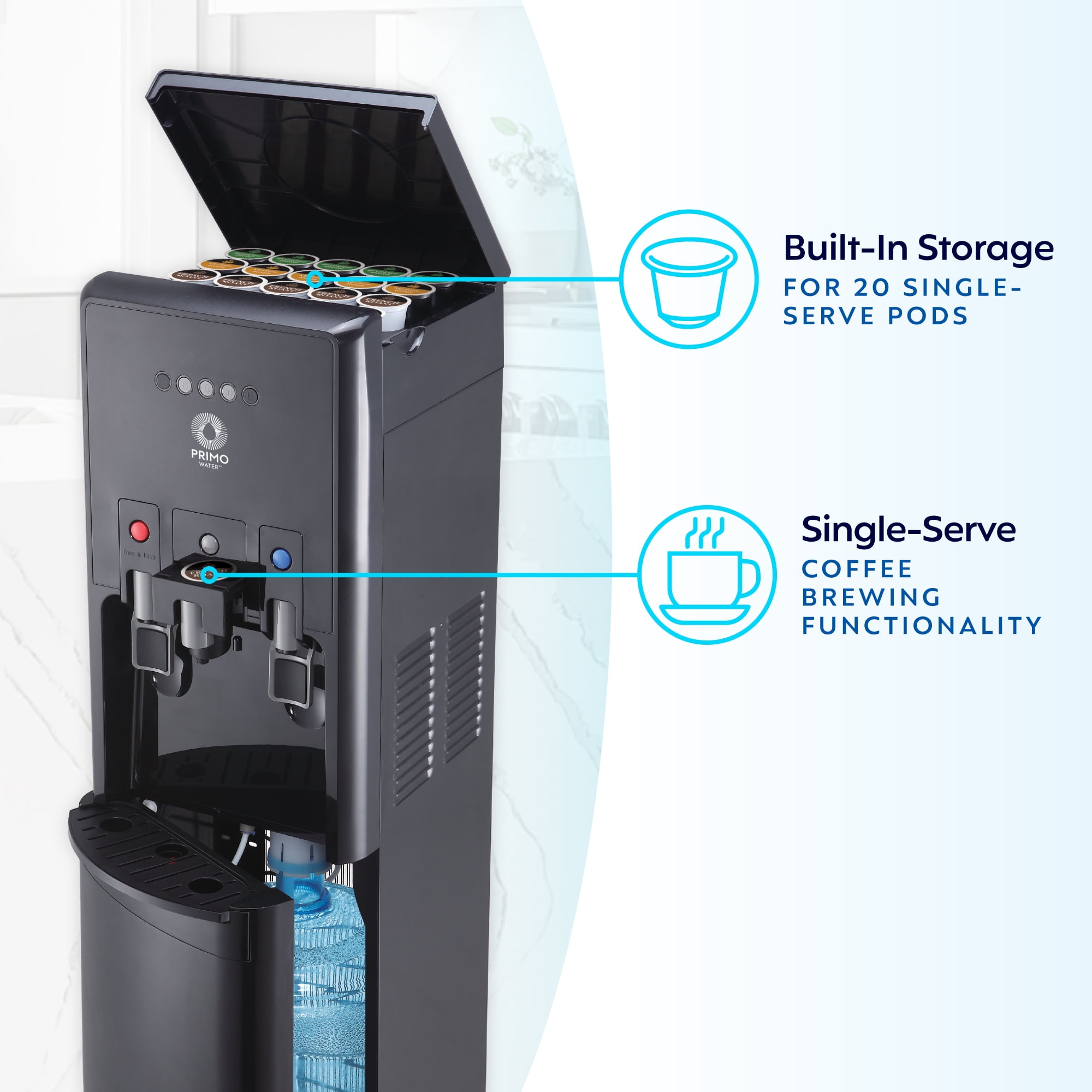 Primo Water® Bottom Loading Pro 2 Temp Water Dispenser with Single-Serve Coffee Maker, Black - Image 9