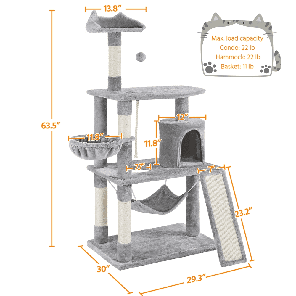 Renwick 63.5''H Multi Level Cat Tree Condo with Scratching Post, Light Gray - Image 2