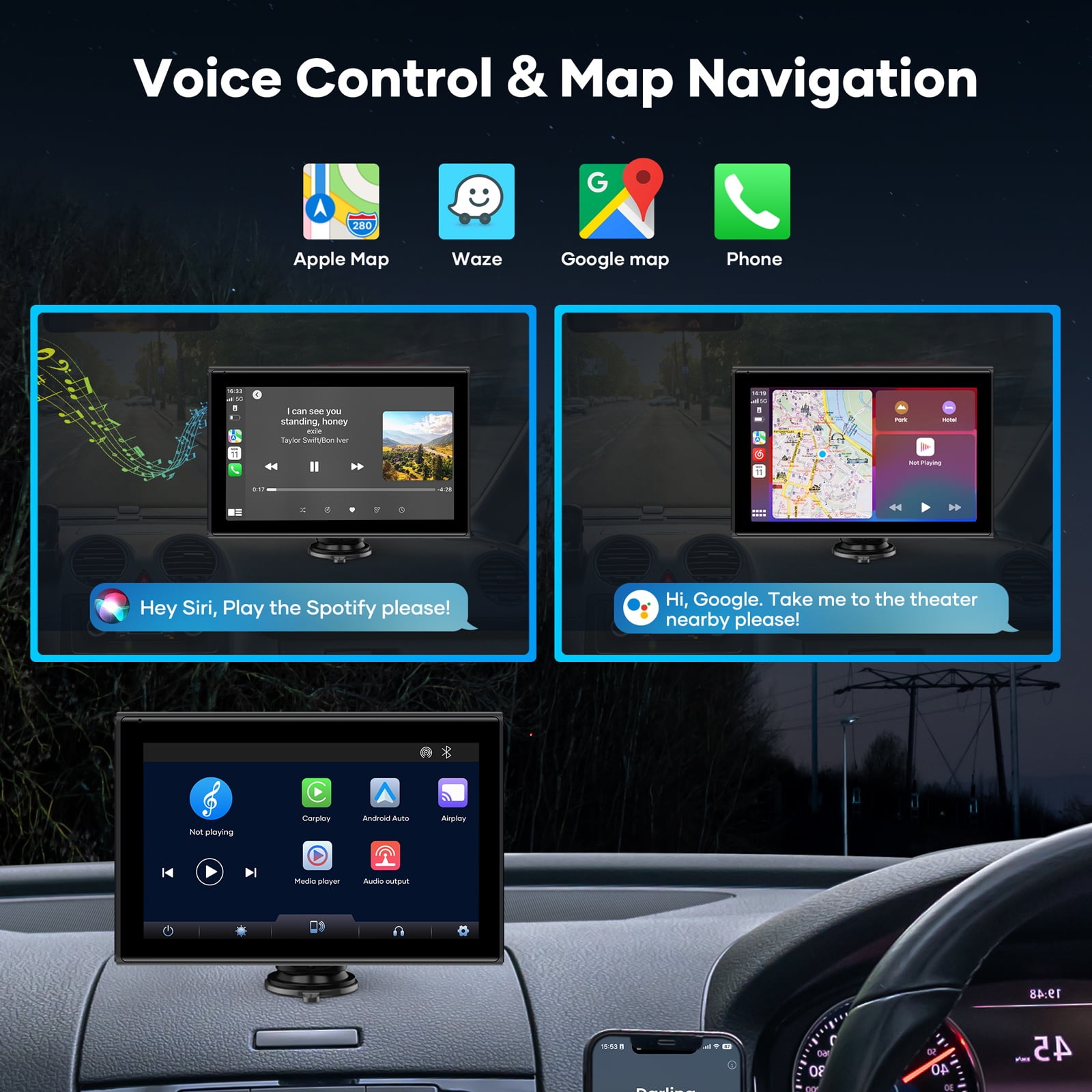 Miroir Drivvplay, Wireless Car Play and Android Auto Display, 7" Touch Screen - Image 9