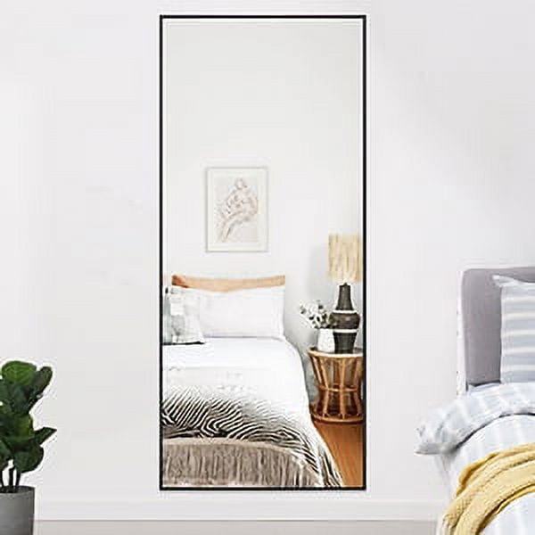 71"x31" Aluminum Alloy Frame Mirror Rectangular Full Length Floor Mirror with Stand Black - Image 3