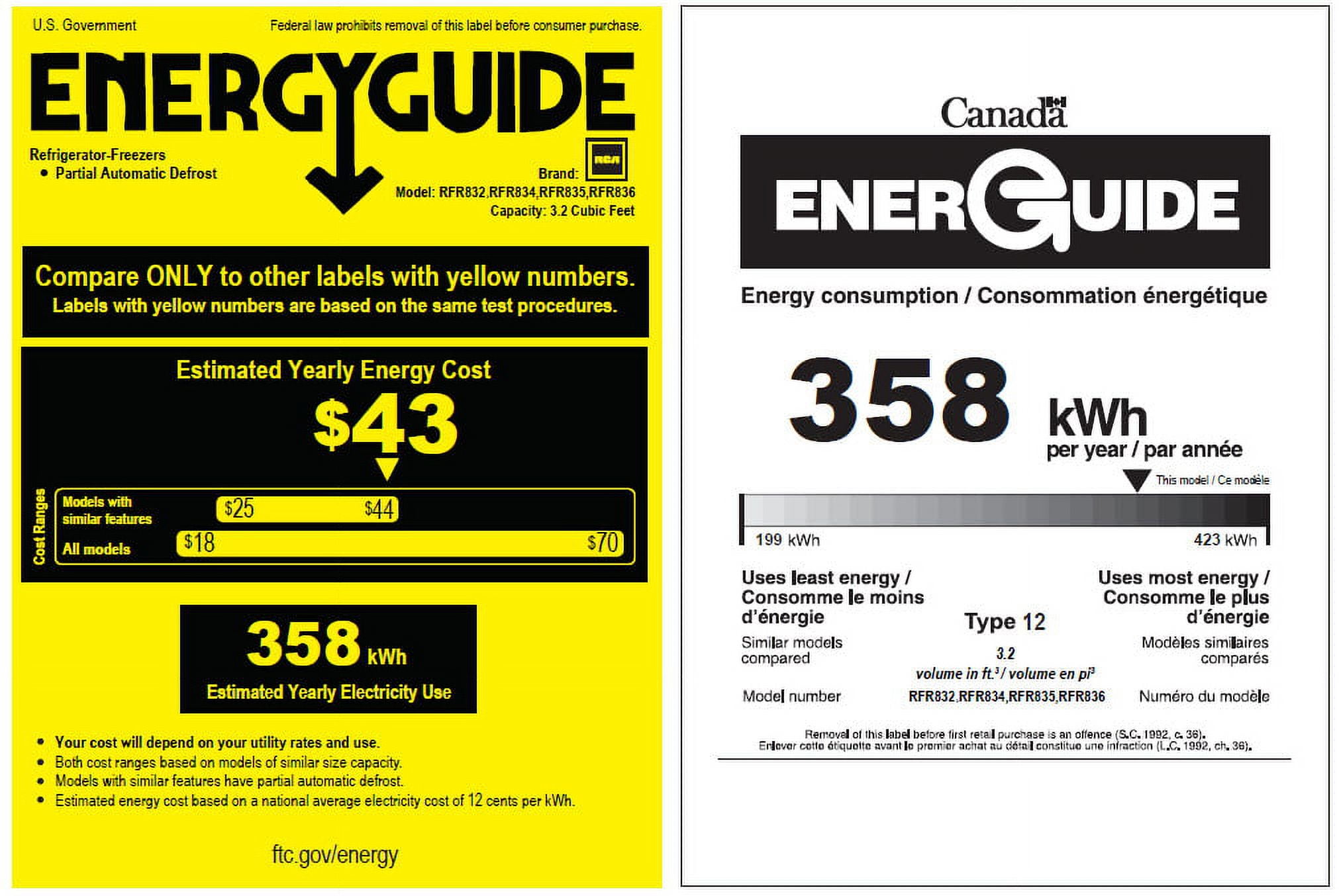 RCA 3.2 Cu Ft Two Door Mini Fridge with Freezer RFR832, Black - Image 5